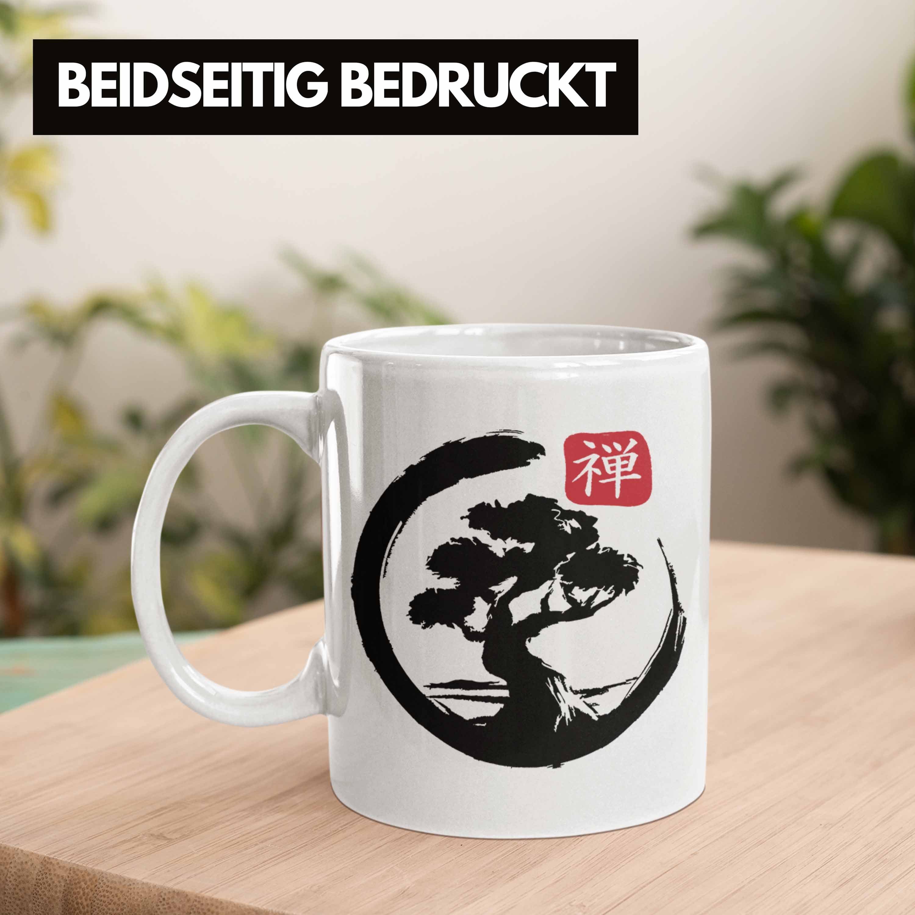 Geschenk Tasse Trendation Bonsai-Liebhaber Tasse Weiss Silhoette Bonsai für Lustige