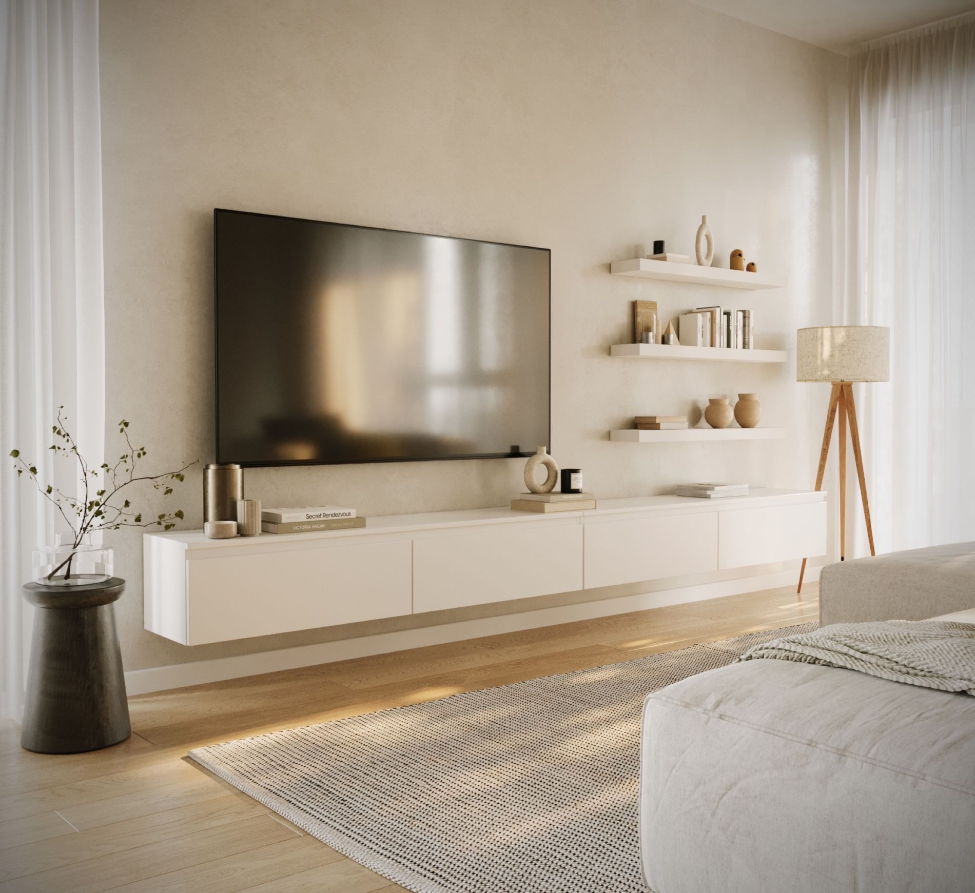 Selsey TV-Schrank BEMMI Hängendes TV-Board mit vier Klappen 300 cm günstig online kaufen