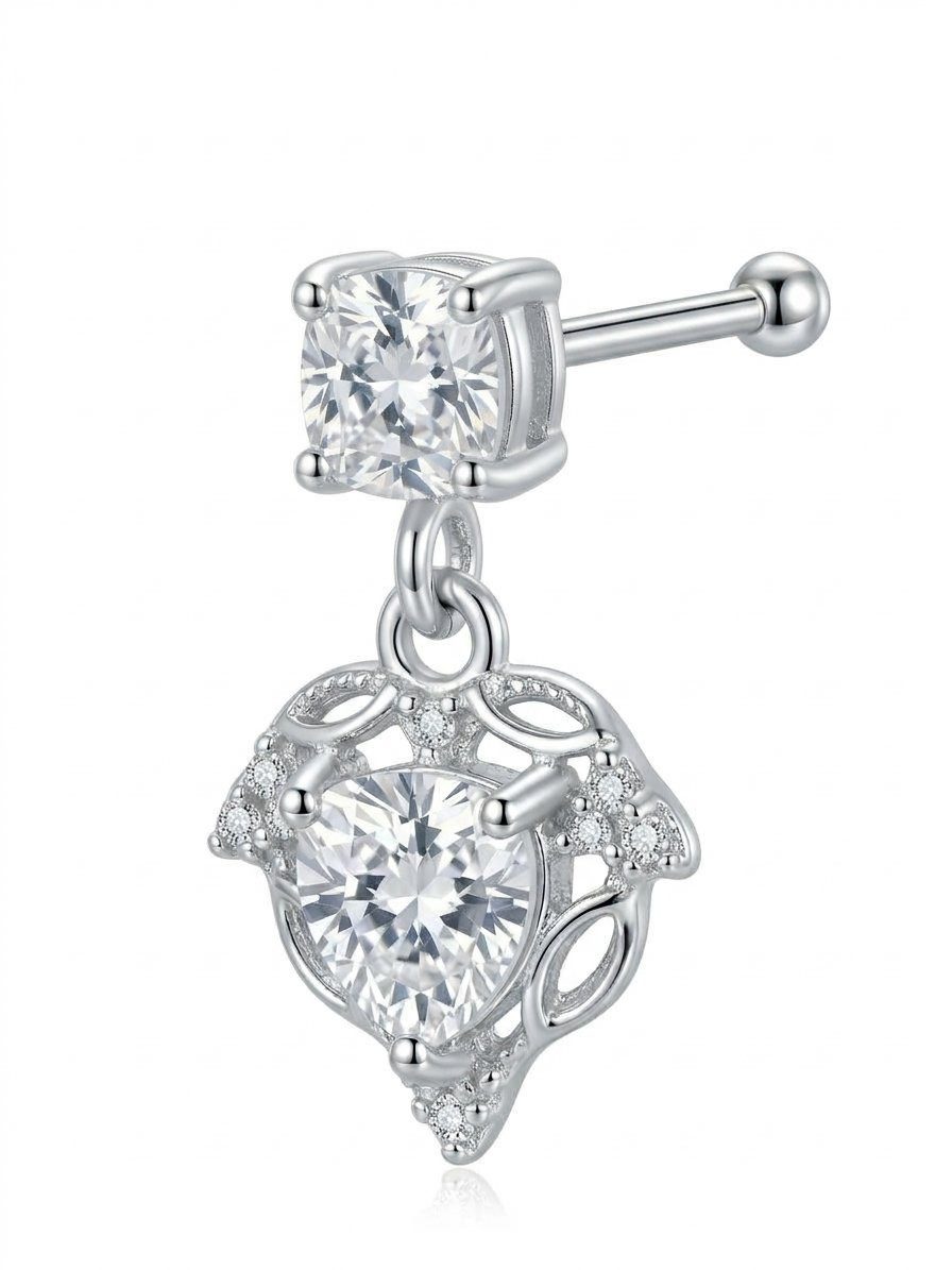 Karisma Nasenpiercing Elegantes Nasenpiercing Silber 925 mit Zirkonia-Stein & Herz-Anhänger, mit Kristall-Details – Nasenstecker Kugel-Ende