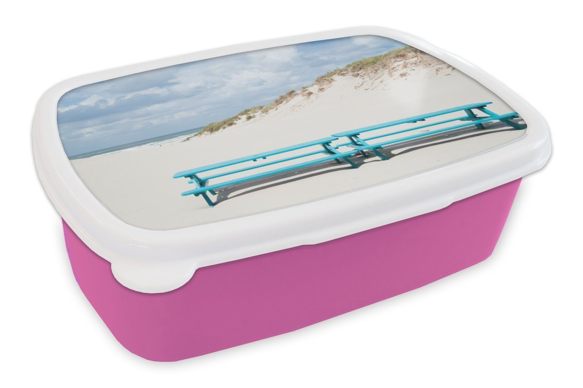 Insel (2-tlg), Blaue Kunststoff, auf Kinder, Lunchbox Brotbox der MuchoWow rosa Kunststoff Snackbox, Mädchen, Erwachsene, für Brotdose Bank Terschelling,