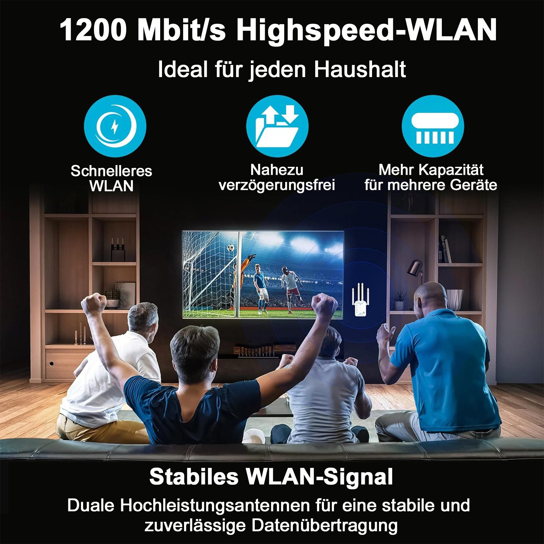 Senmudi 1200 Mbit/s WLAN Repeater Dual Band 2,4/5 GHz WiFi Verstärker WLAN-Repeater, Ethernet-Port,6 Antennen,3 Modi (Repeater/Router/AP),für Zuhause&Büro – Bild 3 von 5