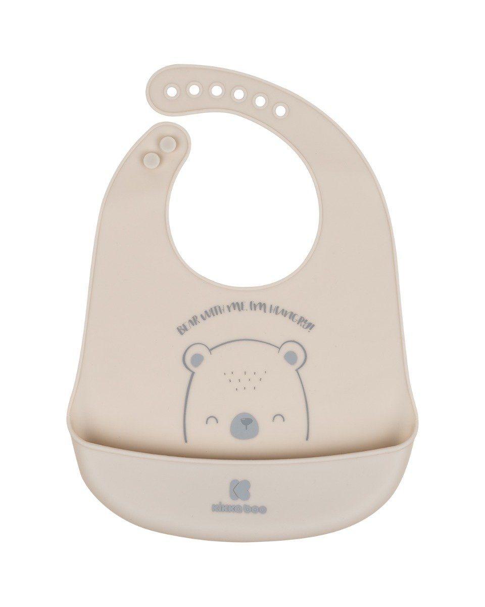 Kikkaboo Lätzchen Babylatz Bear with me Silikon, (1-St), integrierter Krümelschutz, wasserdicht grau