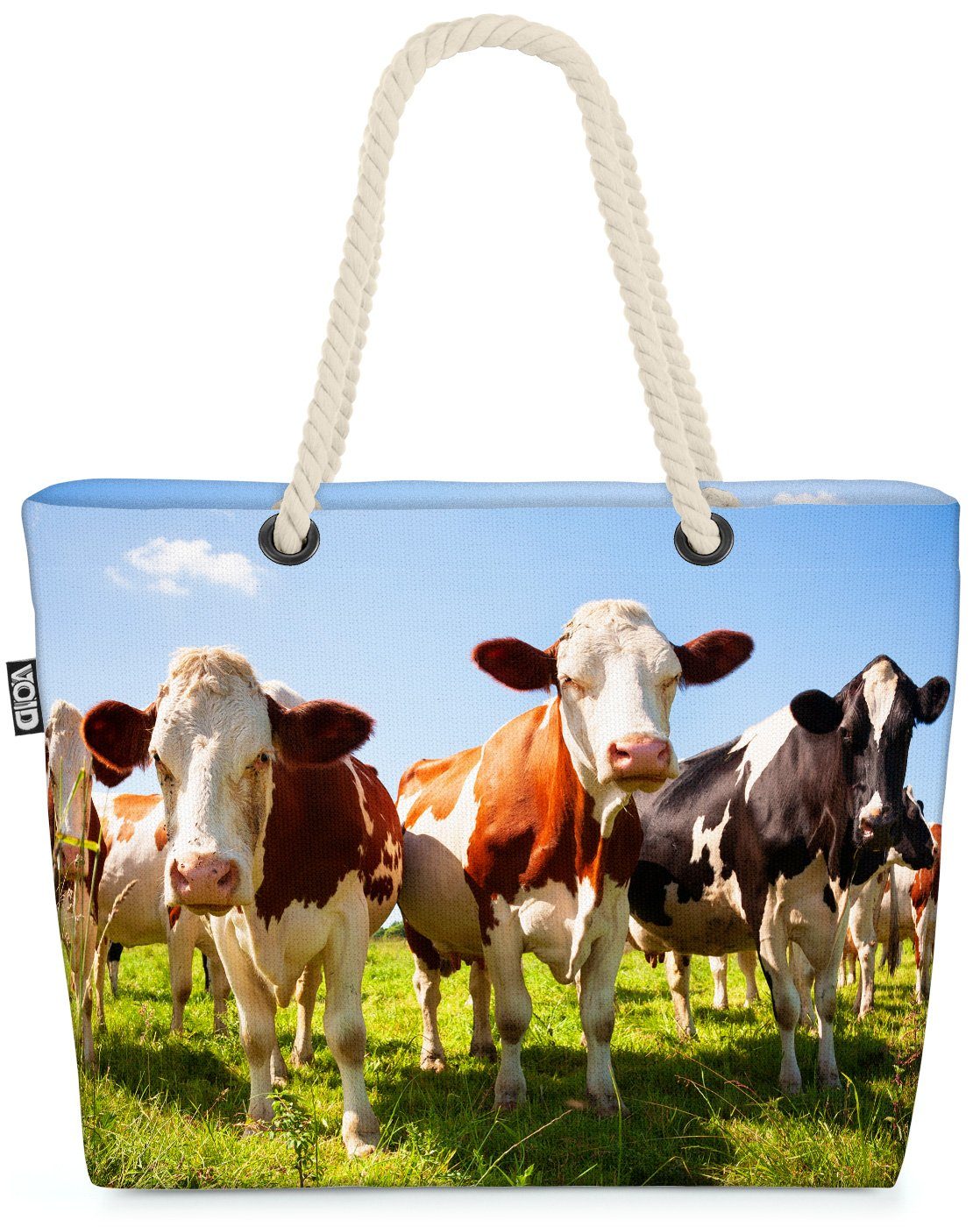 VOID Strandtasche (1-tlg), Kuhherde Beach Bag Bayern Urlaub Tiere Kühe Fell Kuh Weide Bauernhof Kuhweide