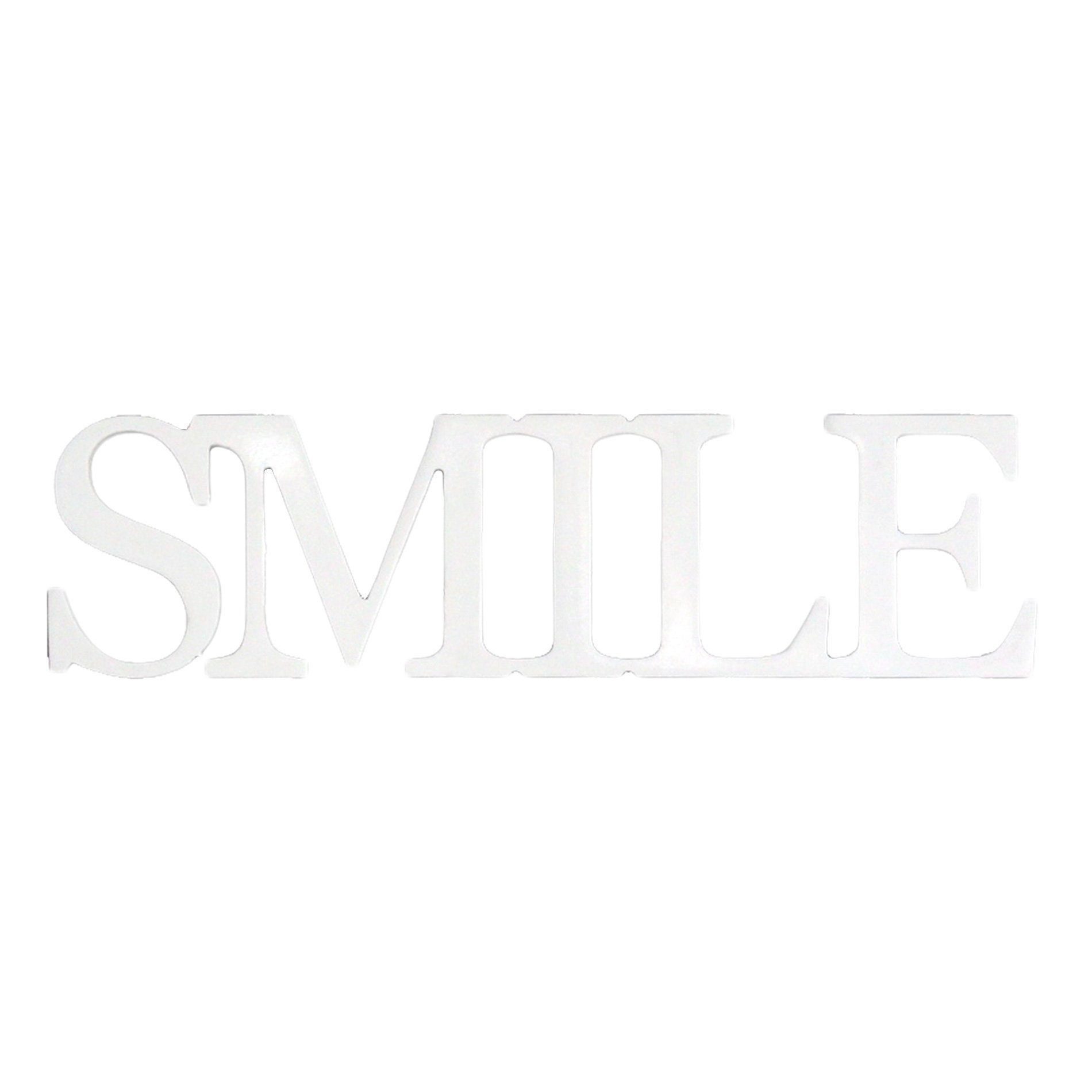 Melko Wanddekoobjekt Holzschrift Dekoschild SMILE Schriftzug Weiß Holz Aufhängen Wanddeko (Stück, 1 St), Inkl. Wandbefestigungsaufkelebern – Bild 4 von 4