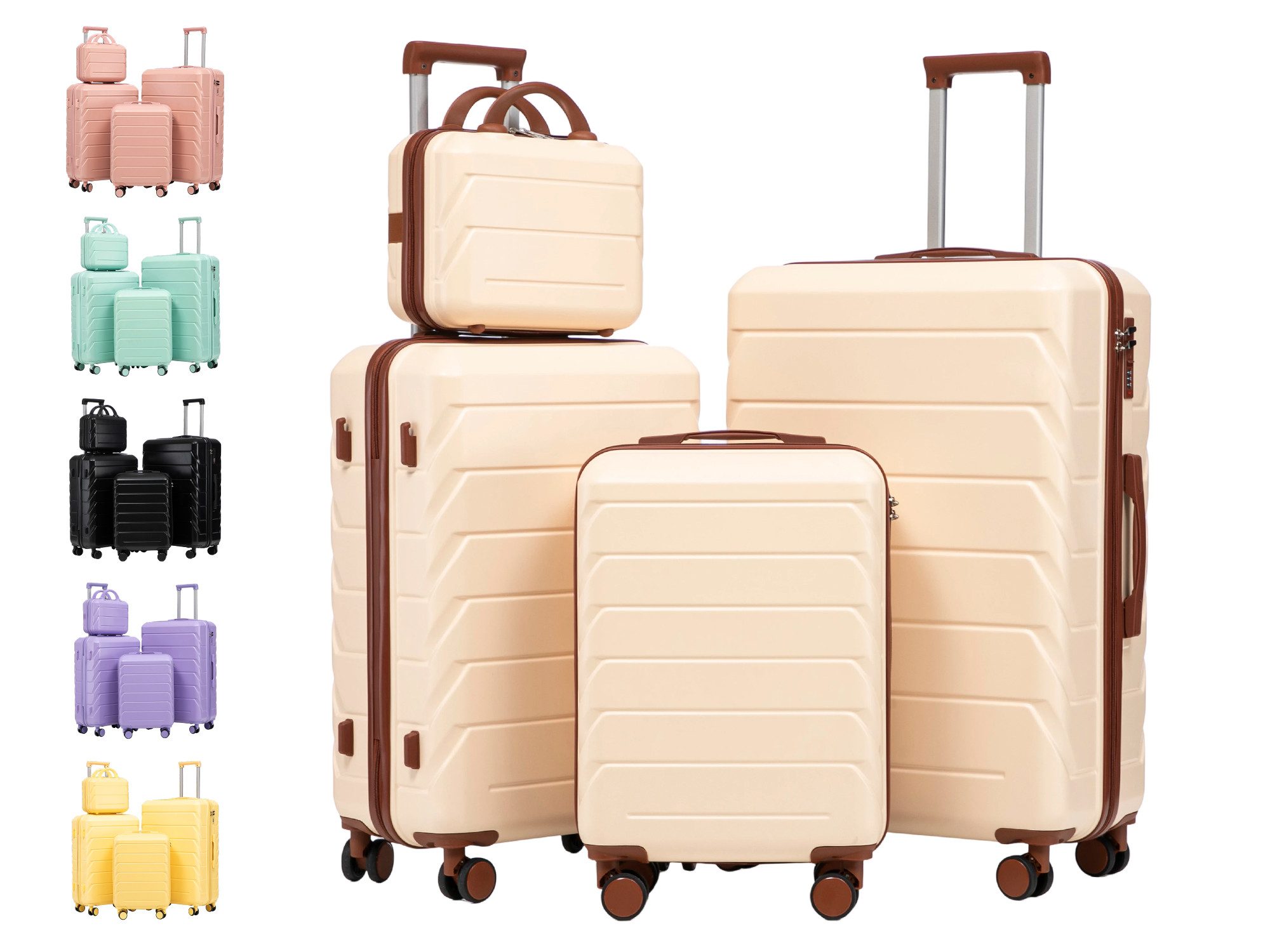 GLP Trolleyset Hartschalen Koffer S-M-L-XL-Set Reisekoffer Trolley, 4 Rollen, (Robustes Koffer-Set aus ABS-Hartschale, 4 tlg., 360° leisen Doppelrollen & verstellbarem Teleskopgriff), für Reisen, Wochenendtrips & Geschäftsreisen