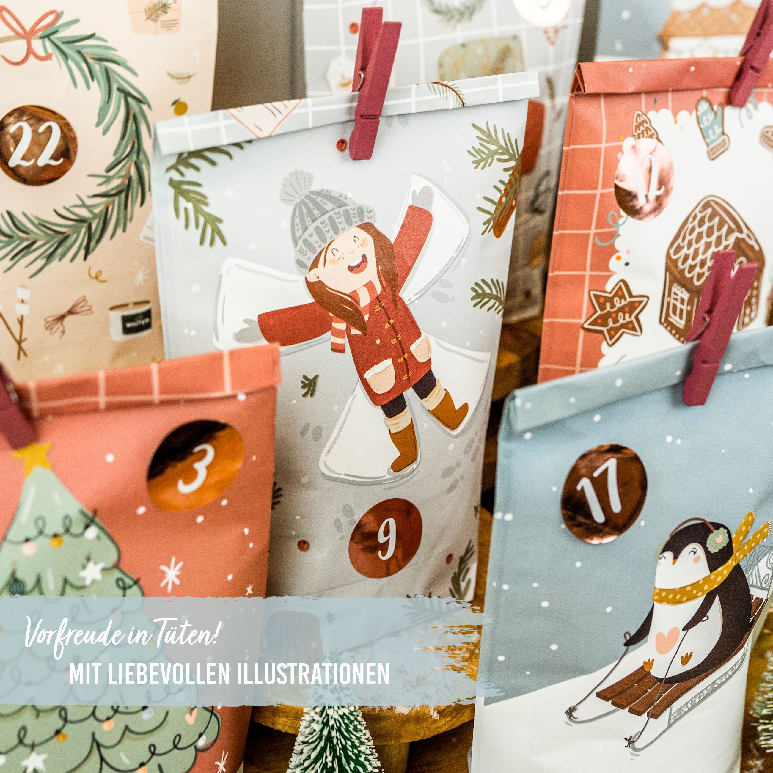 PAPIERDRACHEN befüllbarer Adventskalender Adventskalender mit bedruckten Tüten, Adventskalender zum selber befüllen – Bild 5 von 5