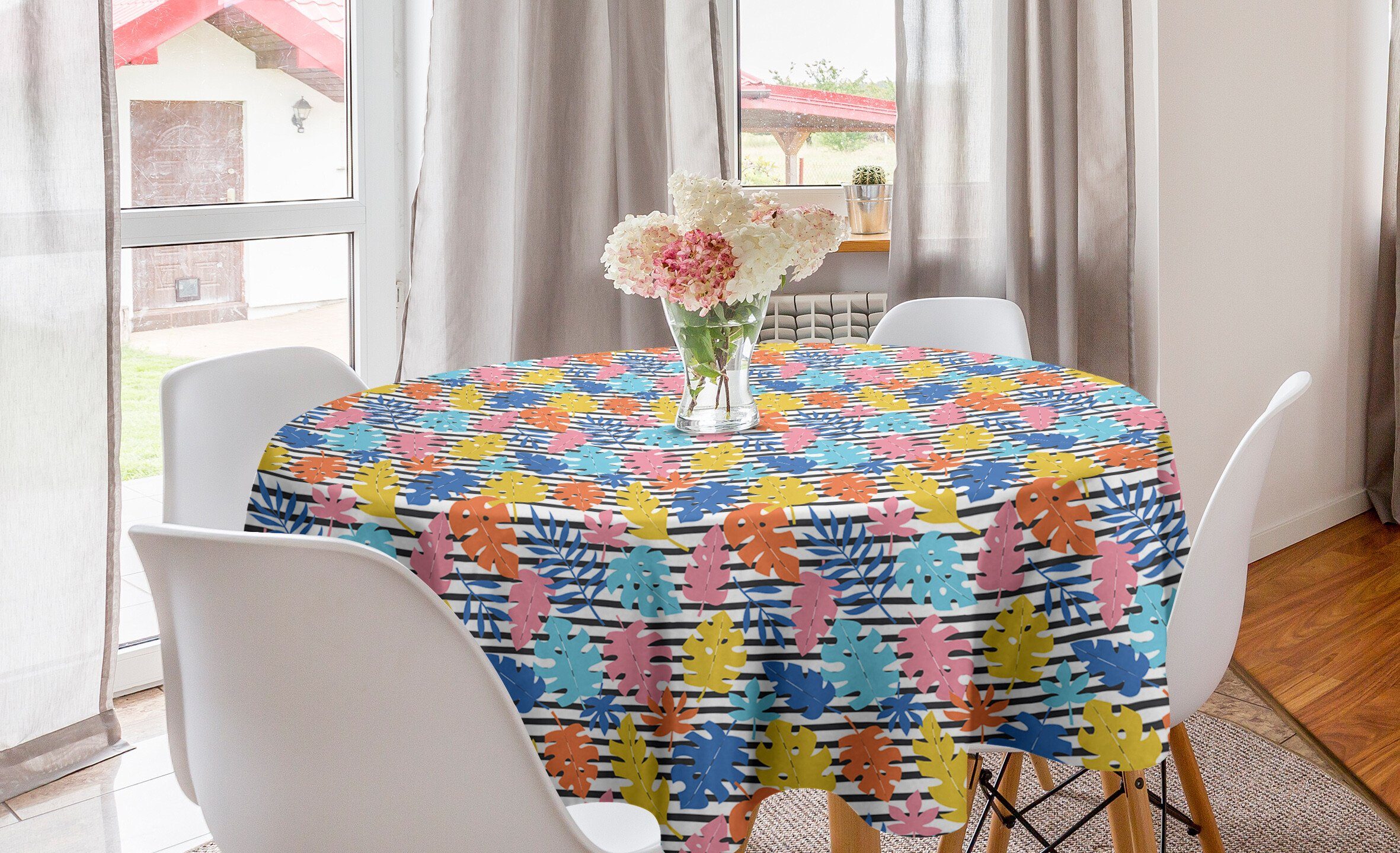 Abdeckung Stripes Exotische Bunt Abakuhaus Tischdecke Küche Dekoration, Esszimmer Kreis Blätter Tischdecke für