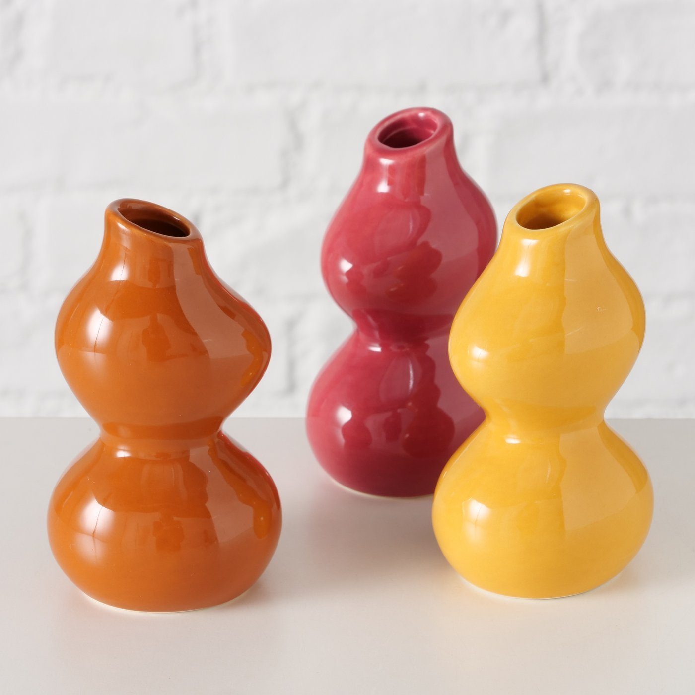 Keramik Dekovase Vase BOLTZE gelb/orange/rot H11 cm, aus Set in 3er "Caitlin"
