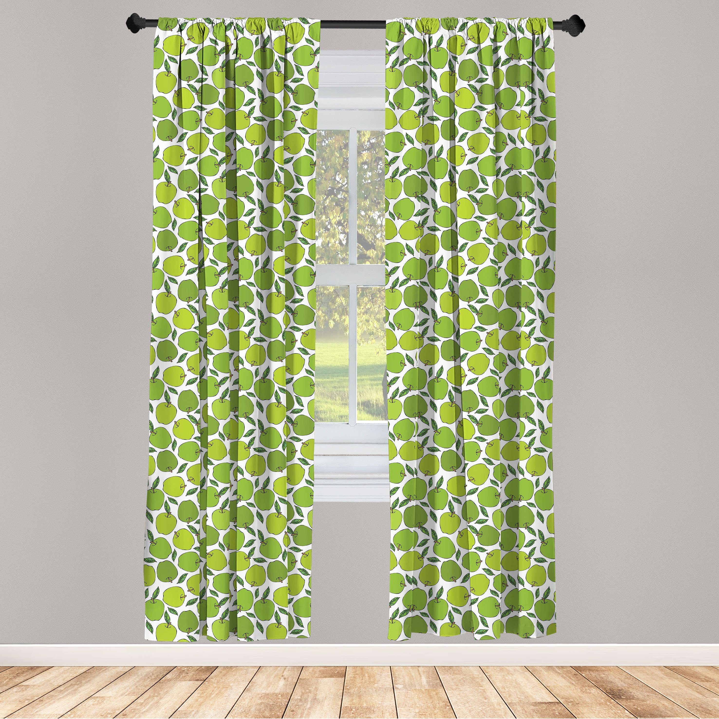 Gardine Vorhang für Wohnzimmer Schlafzimmer Dekor, Abakuhaus, Microfaser, Früchte Sommer Bio-grüne Äpfel