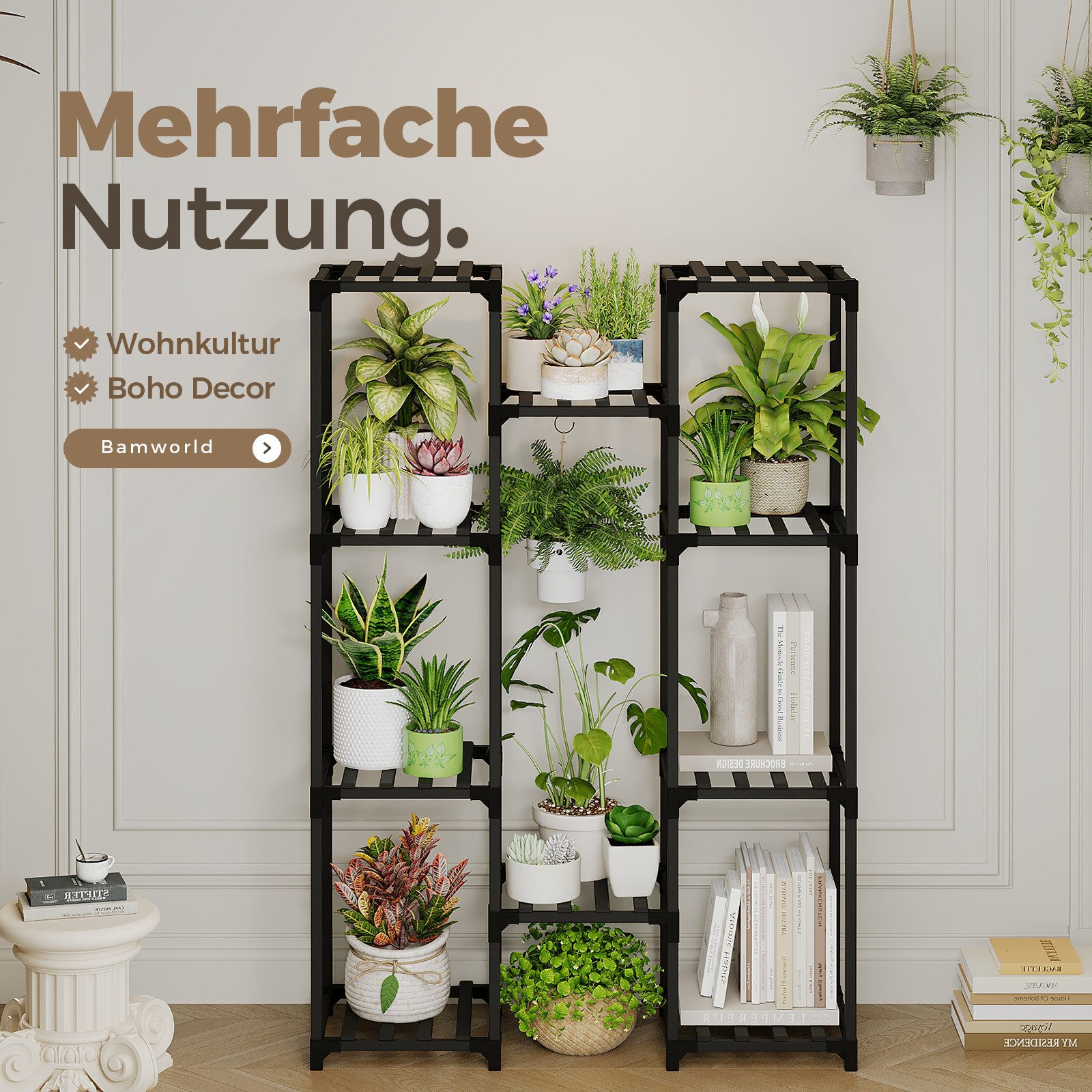 Bamworld Blumenständer Pflanzenständer Hoher Pflanzenstufen Pflanzenregal (1 St), Mehrstufiges Blumenregal für Außen (Terrasse/Balkon/Garten) – Bild 5 von 5