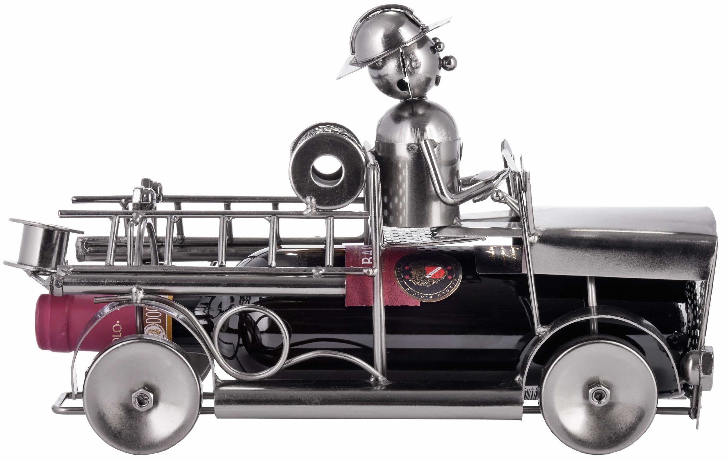 BRUBAKER Weinflaschenhalter Feuerwehrauto Flaschenhalter, (inklusive Grußkarte), Metall Skulptur, Wein Geschenk – Bild 4 von 5