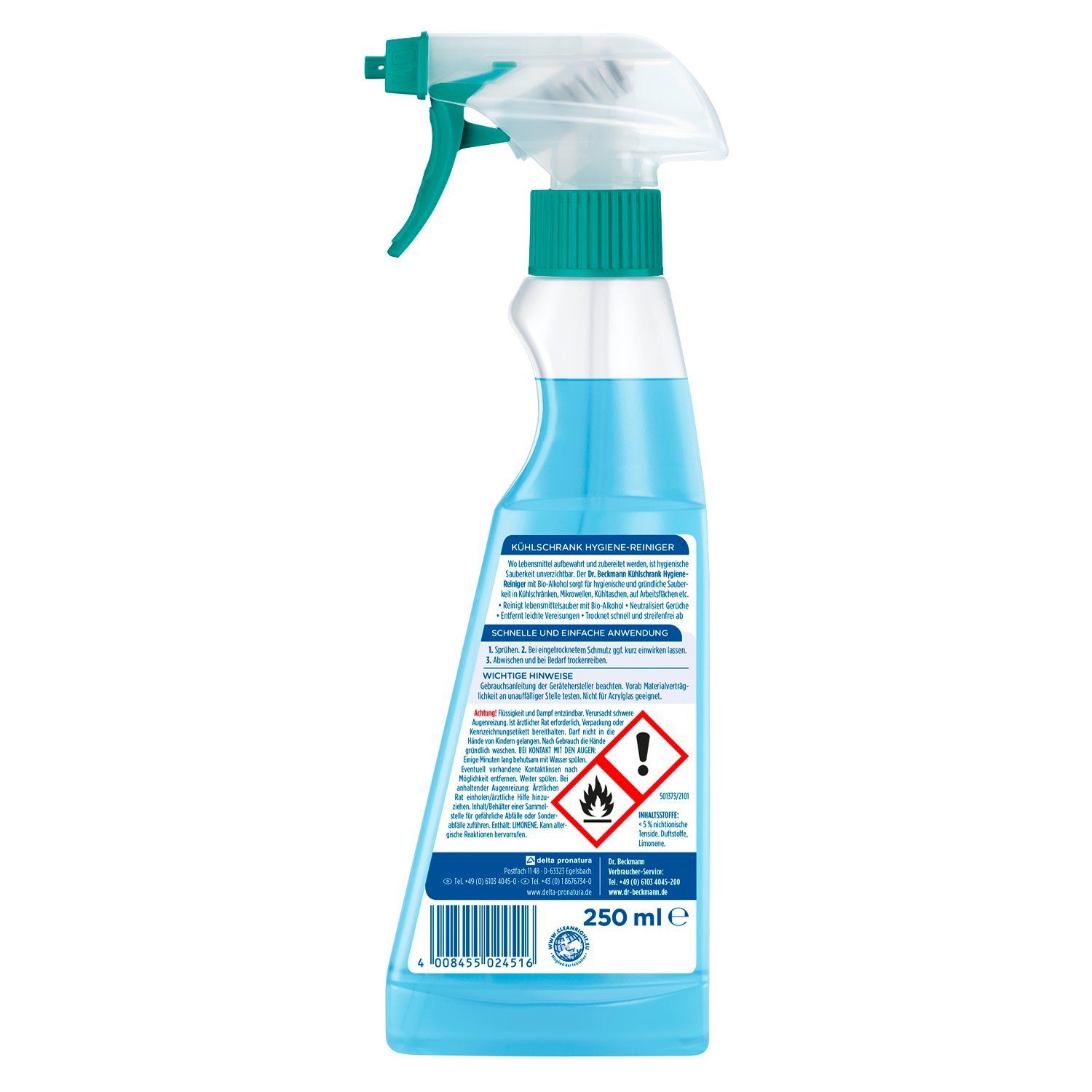 Dr. Beckmann Kühlschrank Hygiene-Reiniger, neutralisiert Gerüche, Küchenreiniger 250 ml 3x (3-St)
