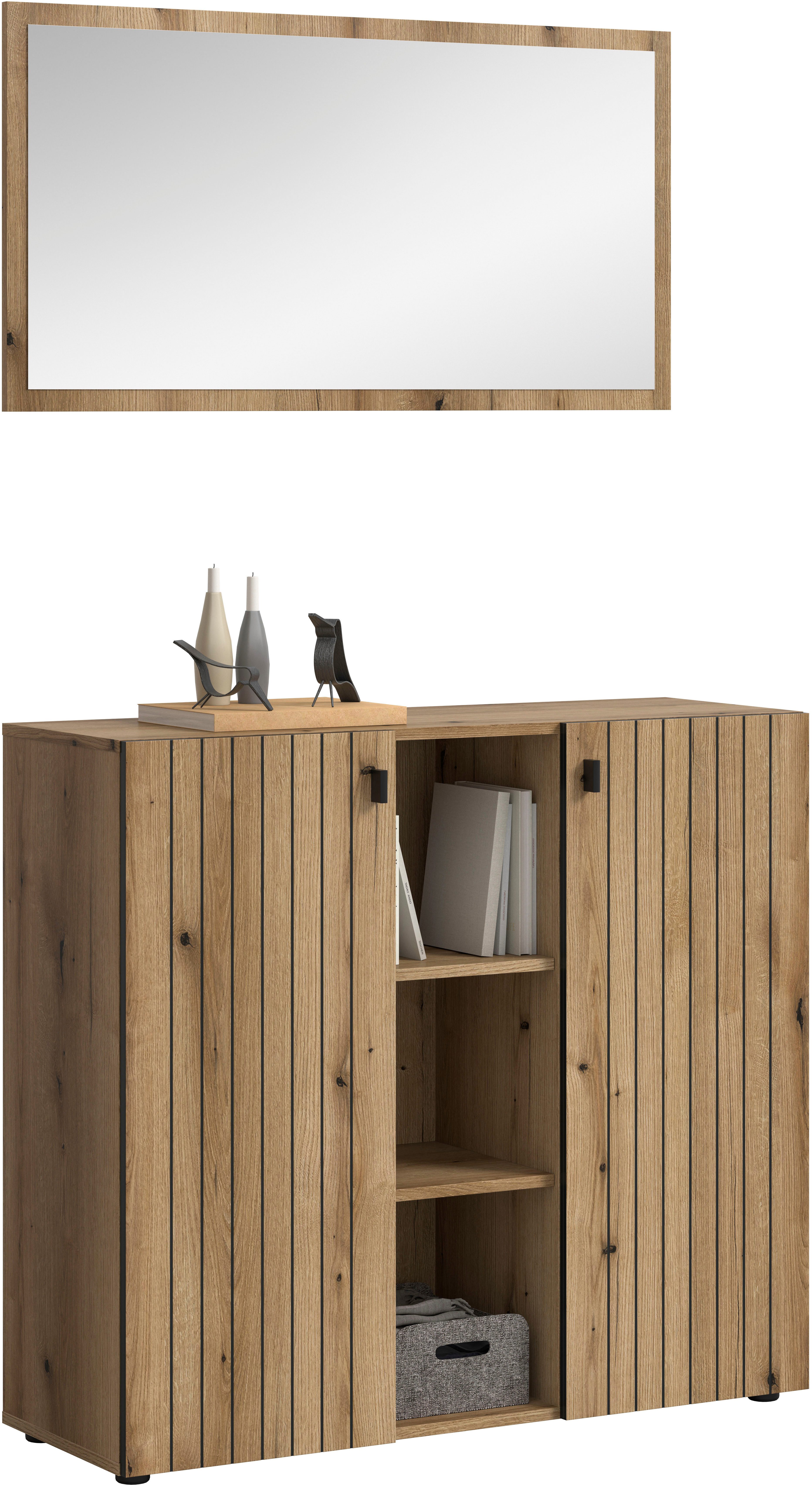 Home affaire Garderoben-Set TATIO, 2-tlg. Garderobenkombination,Breite: 106 cm, Rillenfräsung, (Set, 2-St., Set, best. aus: 1 Spiegel, 1 Schuhkommode), Garderobenkombination, Kombi, Flur-Möbel, Spiegel, Kommode