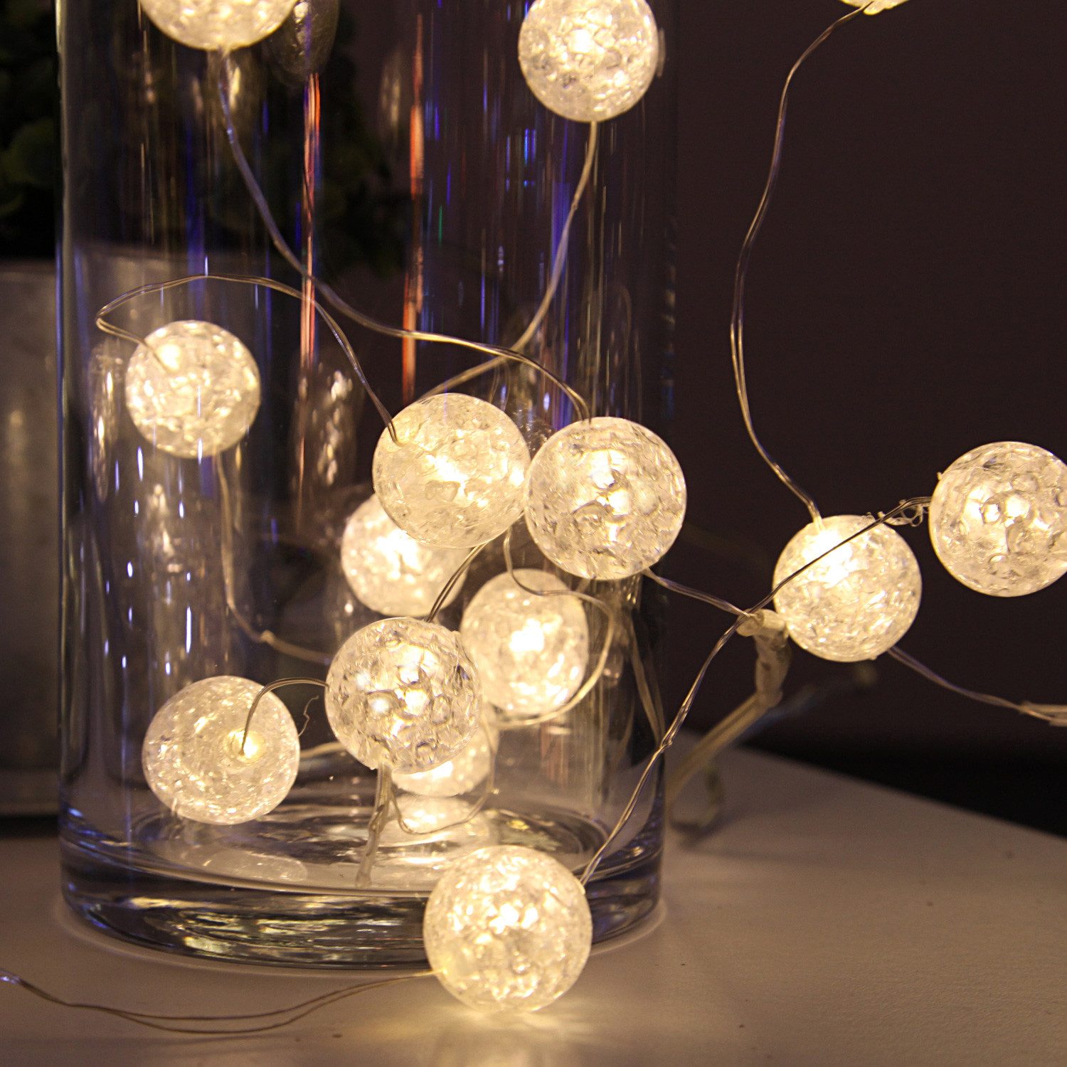 STAR TRADING LED-Lichterkette LED Lichterkette Kugeln 15 leuchtende Bälle Eisglas Bruchglas Optik, 15-flammig
