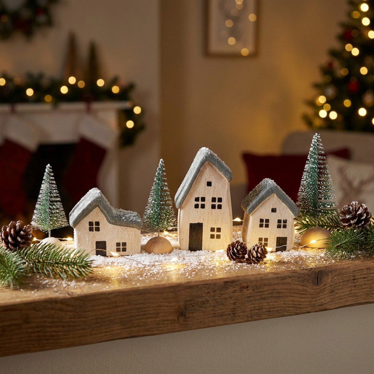 Florists Products Weihnachtsmann Weihnachtsdorf Holz Skandi Deko Miniaturhäuser 6er Set – Bild 2 von 5