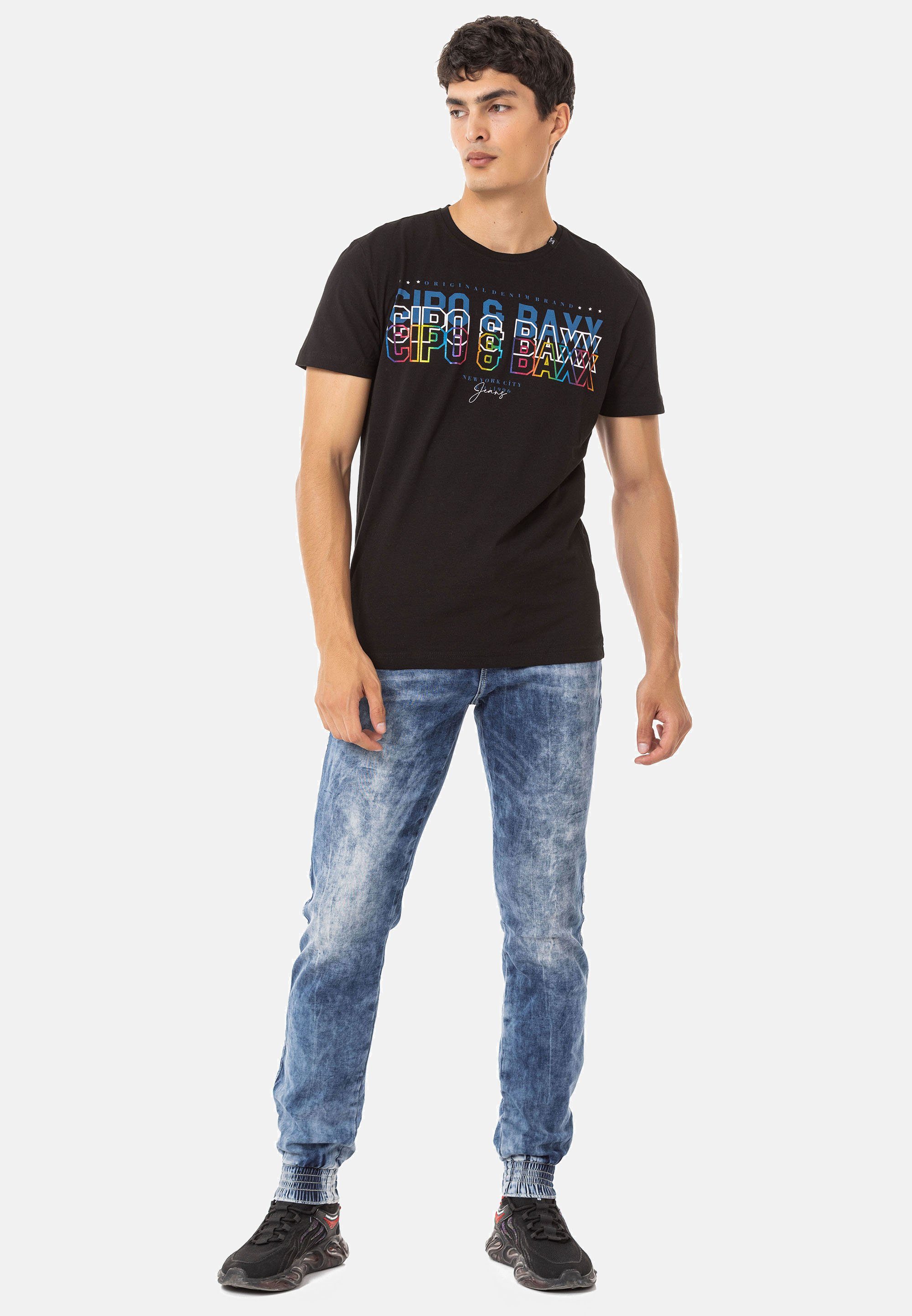 mit Baxx Cipo Markenprint schwarz T-Shirt & trendigem CT717