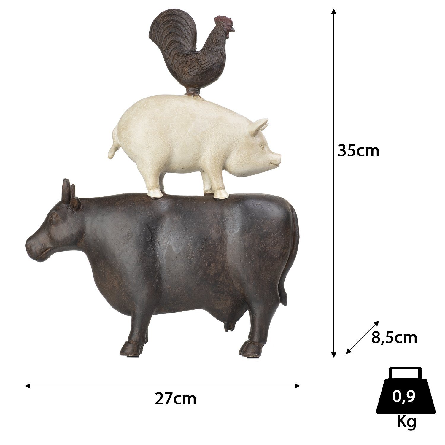 Moritz Dekofigur Deko-Figur Kuh Polyresin, Figuren stehen Dekoelement Polyresin aus Hahn und Dekofigur Dekoration Schwein aufeinander aus