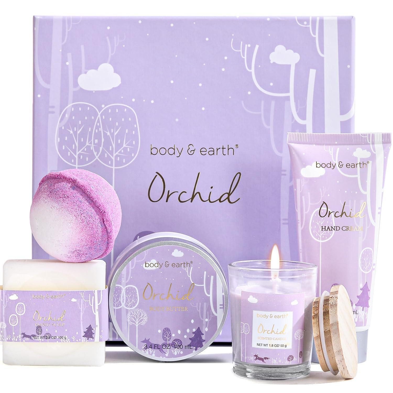 LuxusKollektion Pflege-Geschenkset Geschenkbox Frauen 5tlg Duftkerze Körperbutter Badebombe Orchideenduft