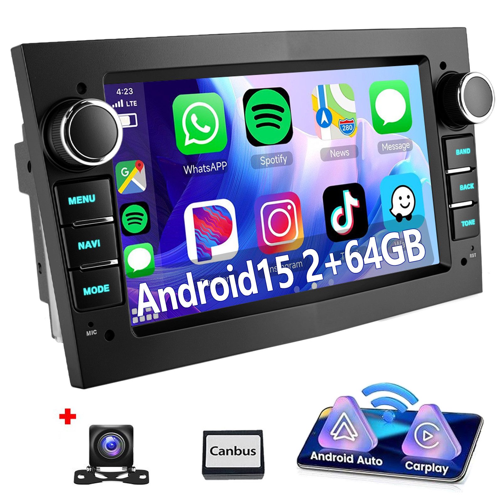 ESSGOO Android 15 Für Opel Corsa C Combo Tigra Twintop Autoradio Carplay GPS Autoradio (RDS, 4+64GB(optional), DAB (optional), FM, DAB+ (optional), SWC, 7" Carplay Android Auto DAB (optional),GPS Navi RDS 4+64GB WIFI)
