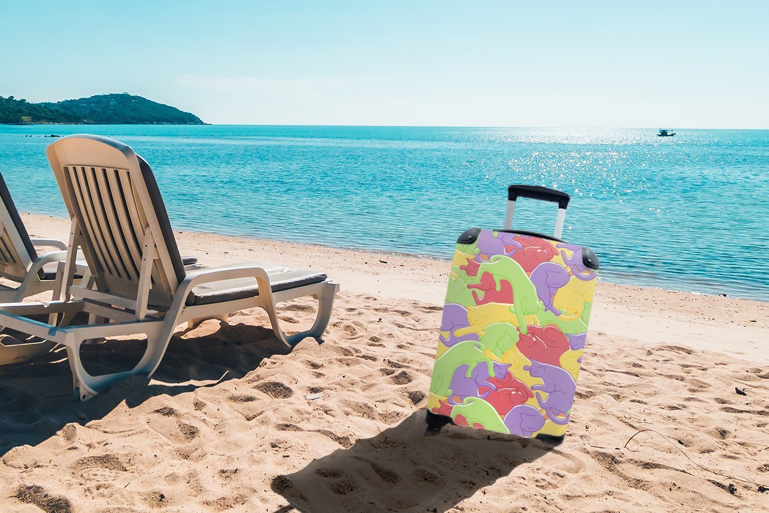 Handgepäck rollen, Rollen, 4 Kinder Reisekoffer Ferien, - Handgepäckkoffer Katzen für - - Pastell - Trolley, mit MuchoWow Reisetasche Muster, Regenbogen