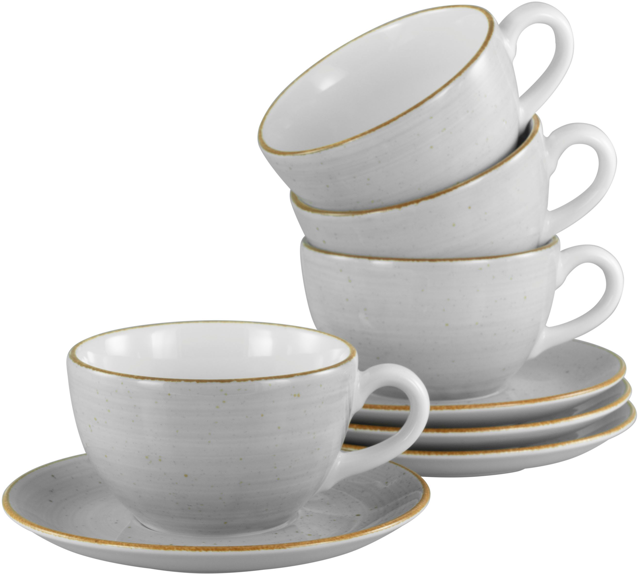 CreaTable Cappuccinotasse Vintage Nature Stein, Cappuccino-Set, 8-tlg., Porzellan, Handgemalt, Gesprenkelt, Rustikales Außenband