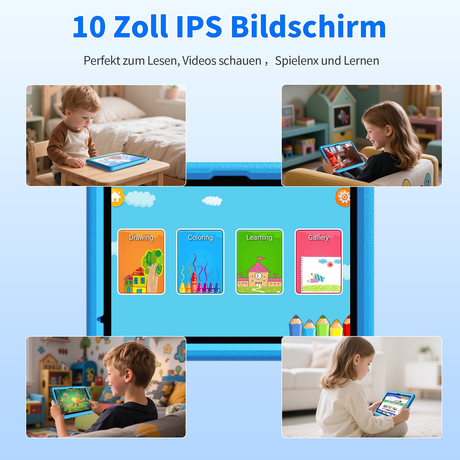 VASOUN TAB11 Kinder-Tablet 10 Zoll, 128 GB, leichtes EVA-Schutzgehäuse Tablet (1TB Erweiterung,vorinstallierte Kindersoftware,Tablet mit Silikonhülle)