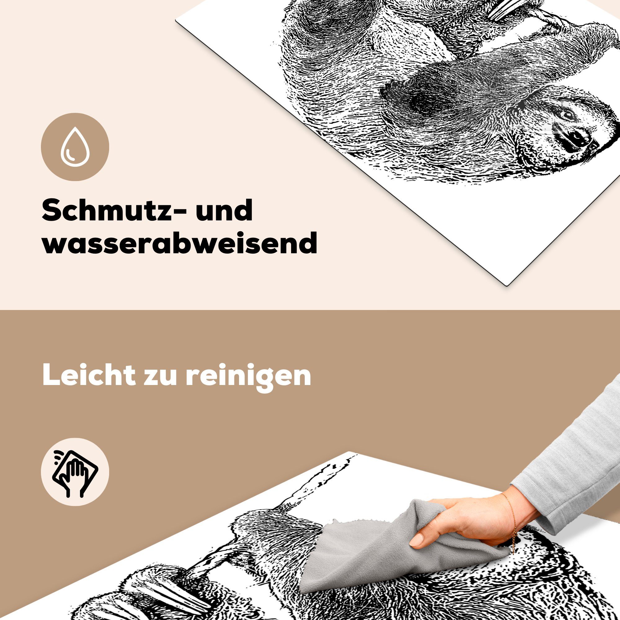 die Herdblende-/Abdeckplatte cm, Eine 81x52 tlg), Induktionskochfeld für Faultiers, Illustration MuchoWow küche, eines (1 Schutz glücklichen Vinyl, Ceranfeldabdeckung