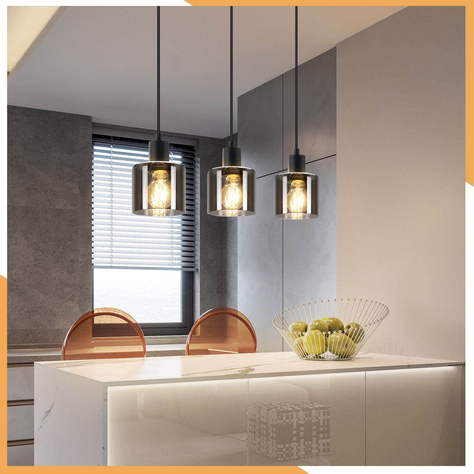 ZMH Pendelleuchte Esstischlampe Hängend Hängeleuchte Schwarz/Berstein günstig online kaufen