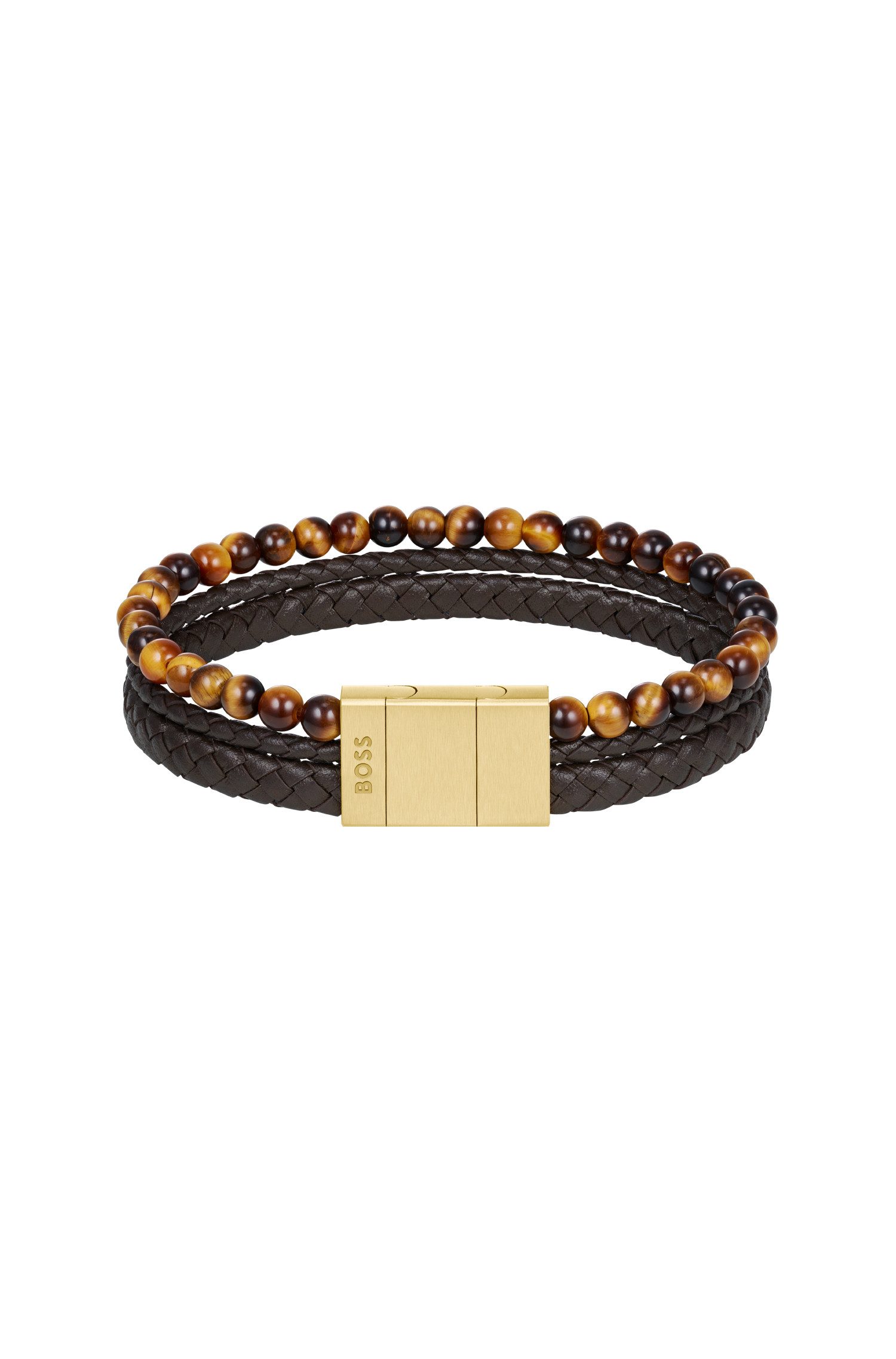 BOSS Lederarmband SPHERE MIXED, mit Onyx oder Tigerauge