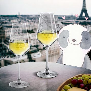 Mr. & Mrs. Panda Weißweinglas Pinguin Angelboot - Transparent - Geschenk, Weißwein Glas, Weißweingl, Premium Glas, Liebevoll gestaltet