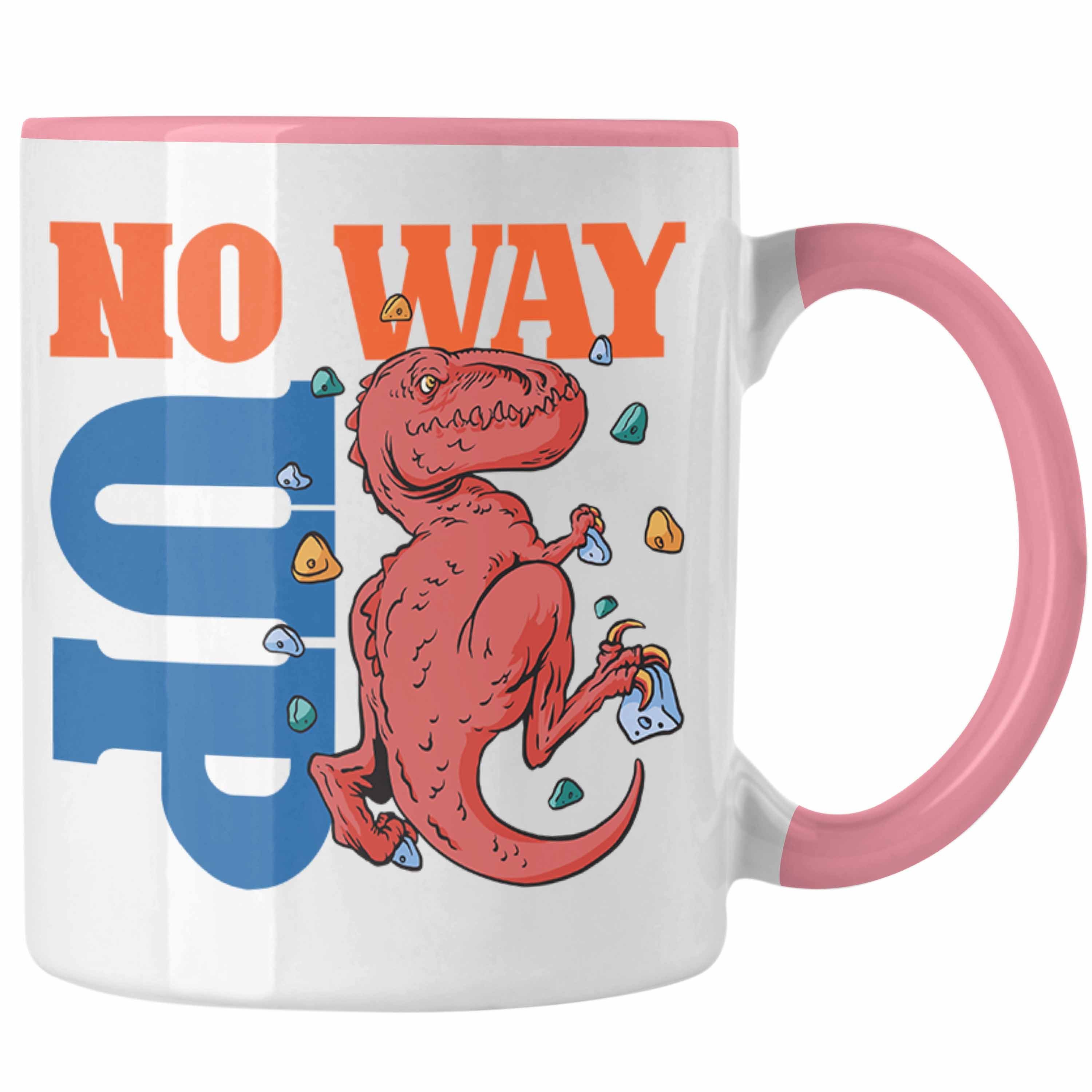 Trendation Tasse Bouldern Tasse für Kletterfans mit Dino-T-Rex Grafik "No Way Up" Rosa