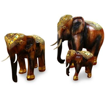 livasia Dekofigur Holzelefant mit Glitzersteinen, Rüssel hängend (3 Höhen: 14/ 21/ 32cm), handgefertigt