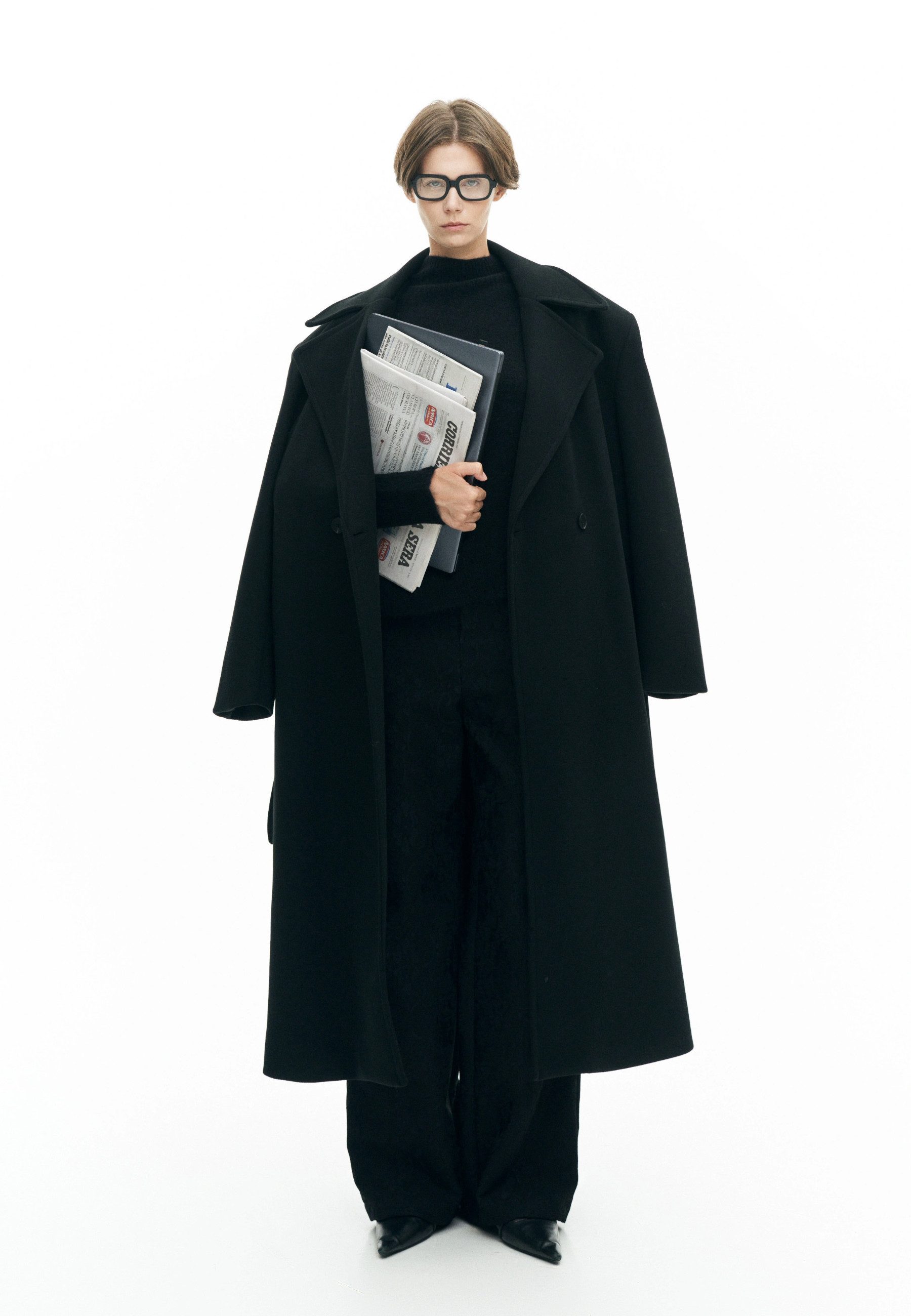 RICANO Langmantel RICANO Damenmantel „Patrizia“ – Wadenlanger Mantel mit Reverskragen Handgefertigt, mit Bindegürtel und Knopfleiste