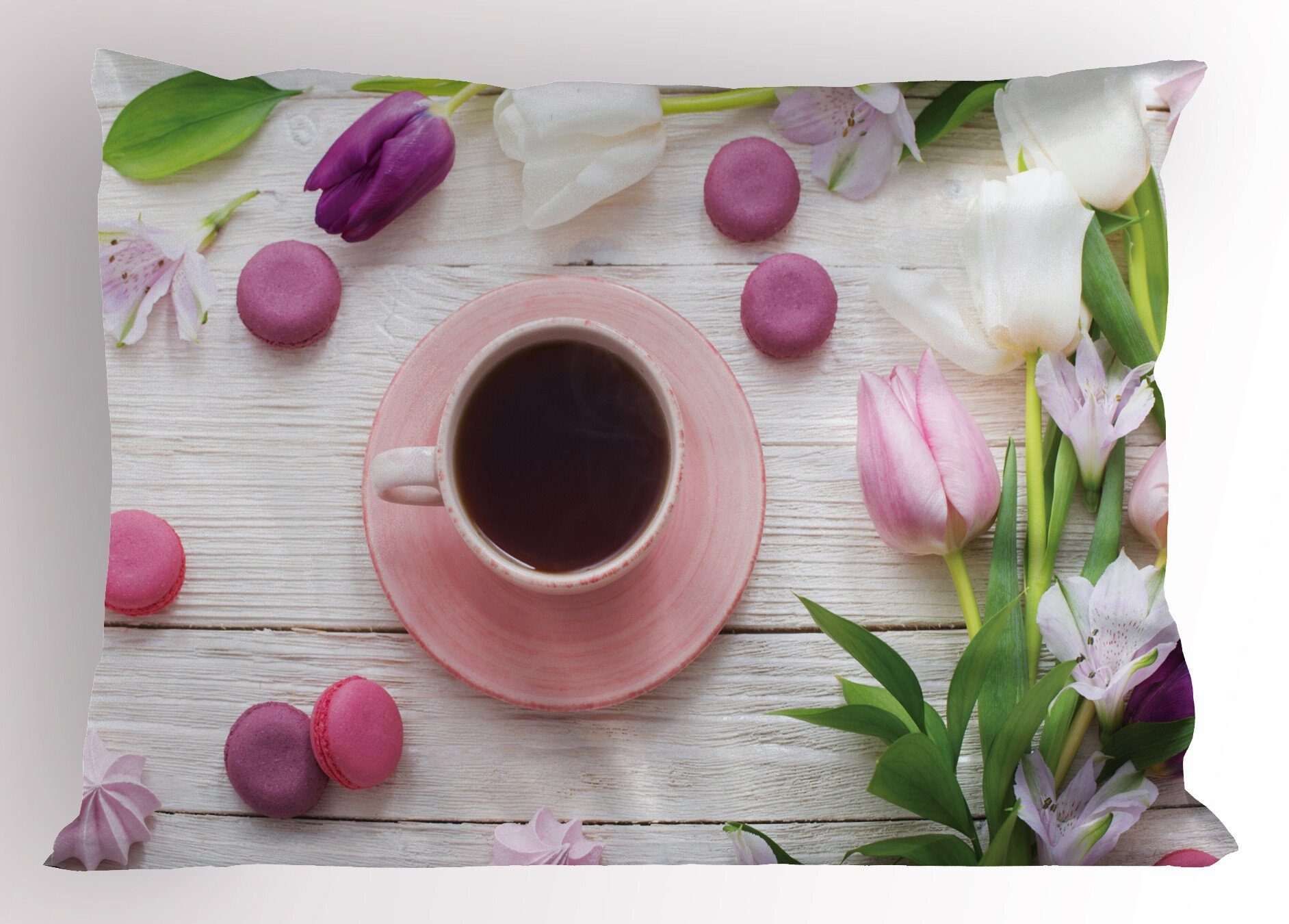 Dekorativer Gedruckter Stück), Tulpen Standard Cup (1 Kissenbezug, King Size Kaffee und Abakuhaus Makronen Kissenbezüge