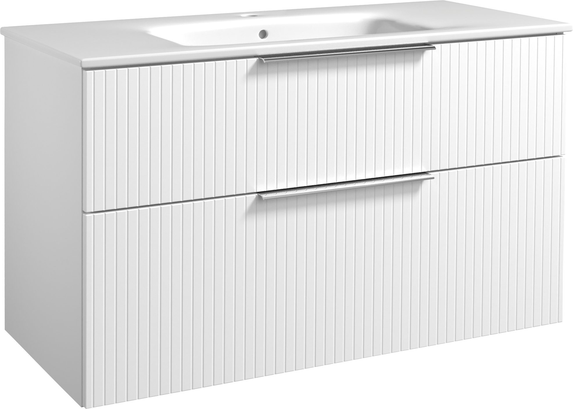 welltime Waschtisch G-Line, mit Keramik Waschbecken, Schubladen mit Softclose, trendig geriffelt