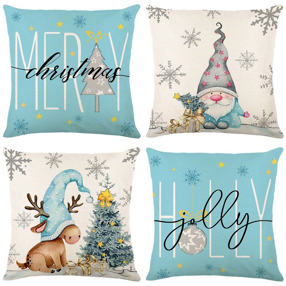 Kissenbezug 4 Stück, Leinen, Quadratisch, für Weihnachten Bett Sofa Deko, Rosnek (4 Stück) #8