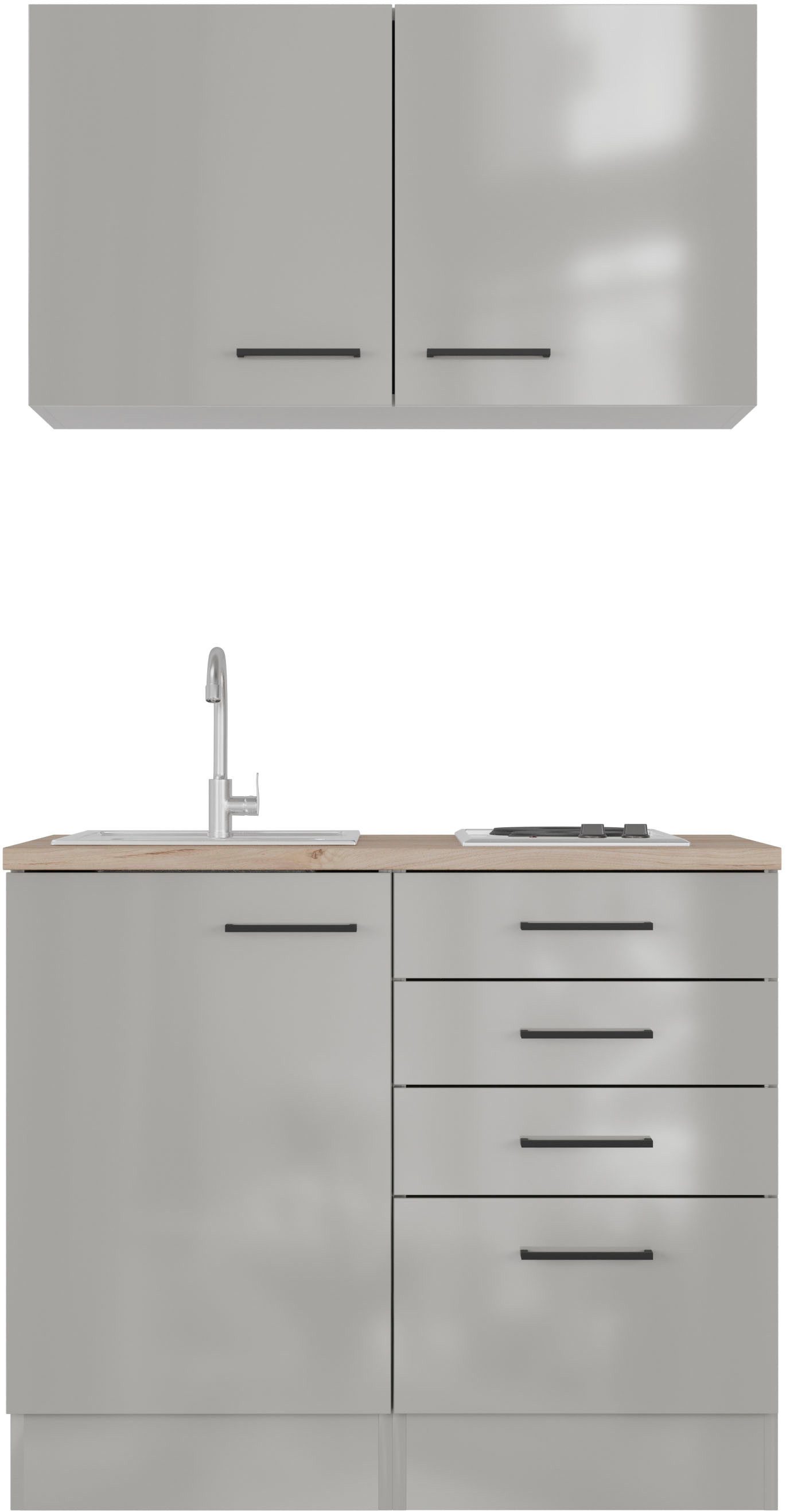 Flex-Well Küchenzeile Lund, mit E-Geräten, Gesamtbreite 100 cm, gänzende Fronten