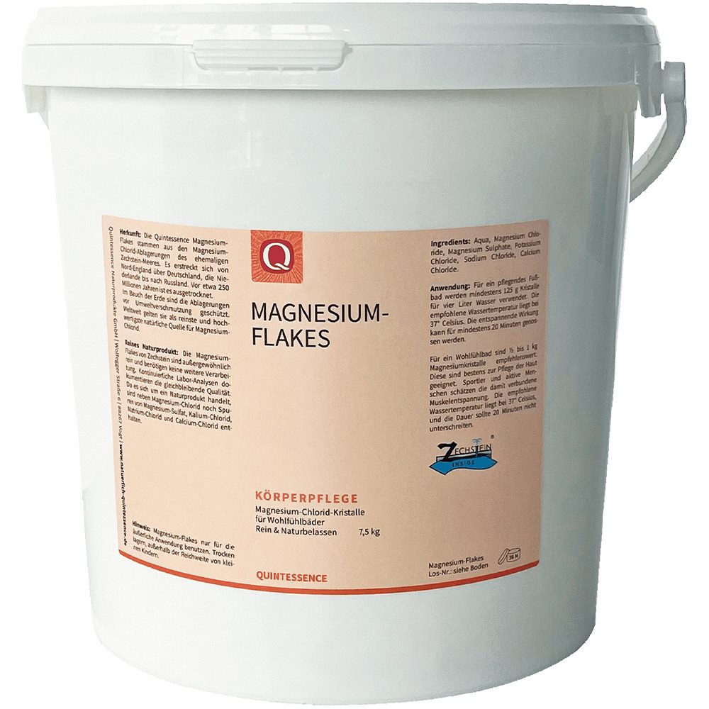 Quintessence Körperpflegemittel Zechstein Magnesium Flakes, 7,5 kg – Magnesiumchlorid Badezusatz, - FÜR FUSS- UND VOLLBÄDER - EINFACHE ANWENDUNG