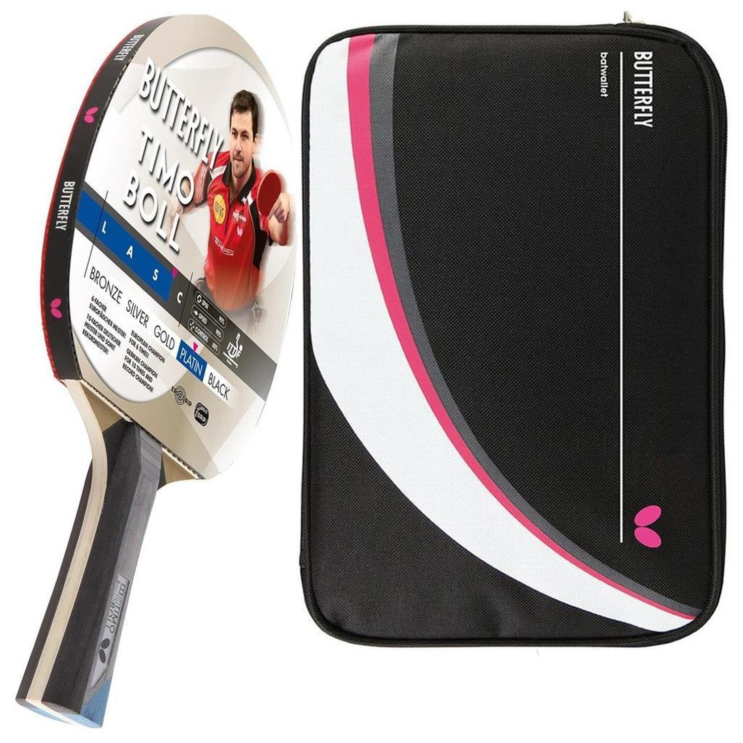 Tischtennisschläger 1x Timo Boll Platin 85026 T+ Drive Case 2