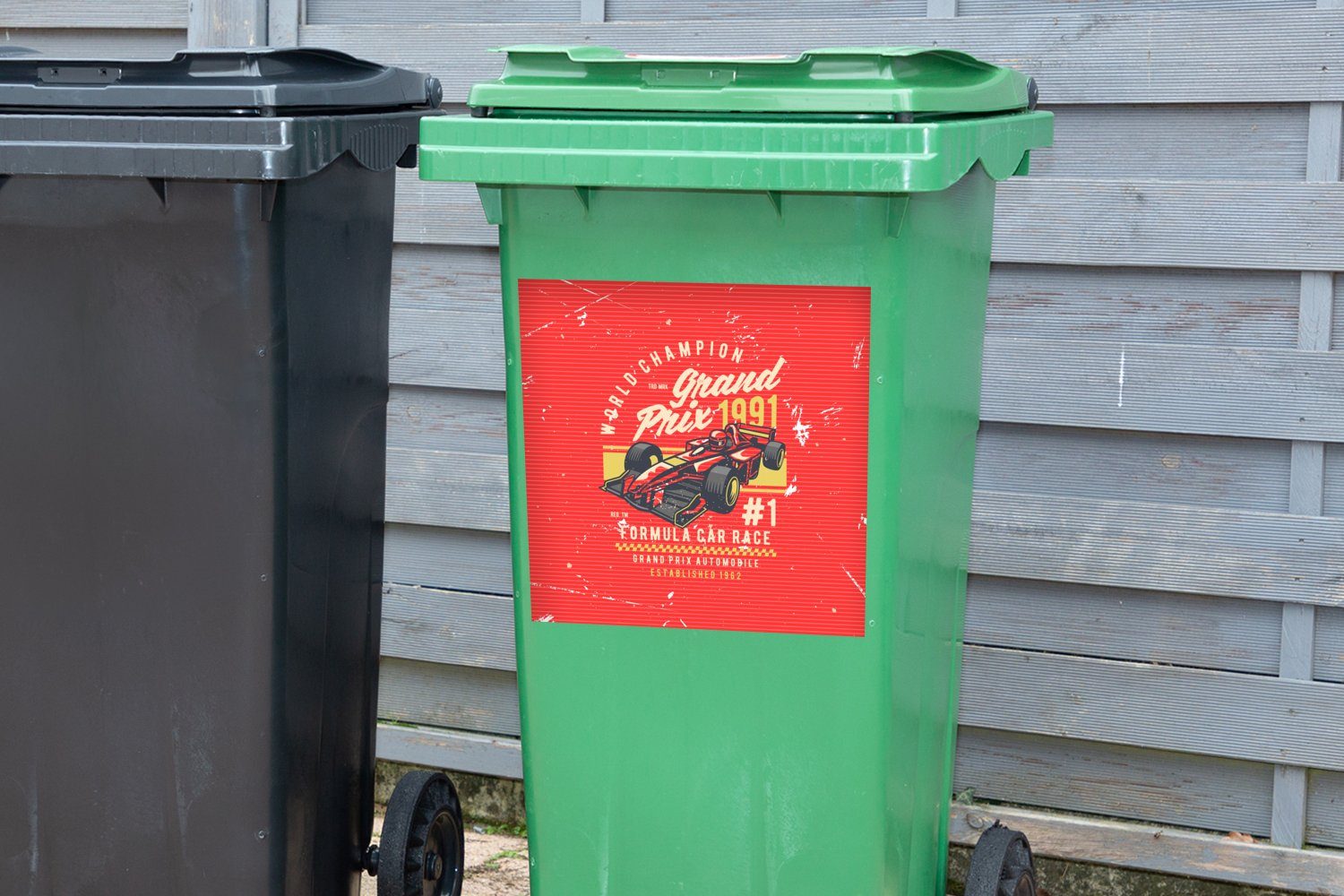 Wandsticker Sticker, F1 Mancave Rot (1 - Mülltonne, Abfalbehälter Container, MuchoWow Vintage Mülleimer-aufkleber, - St), -