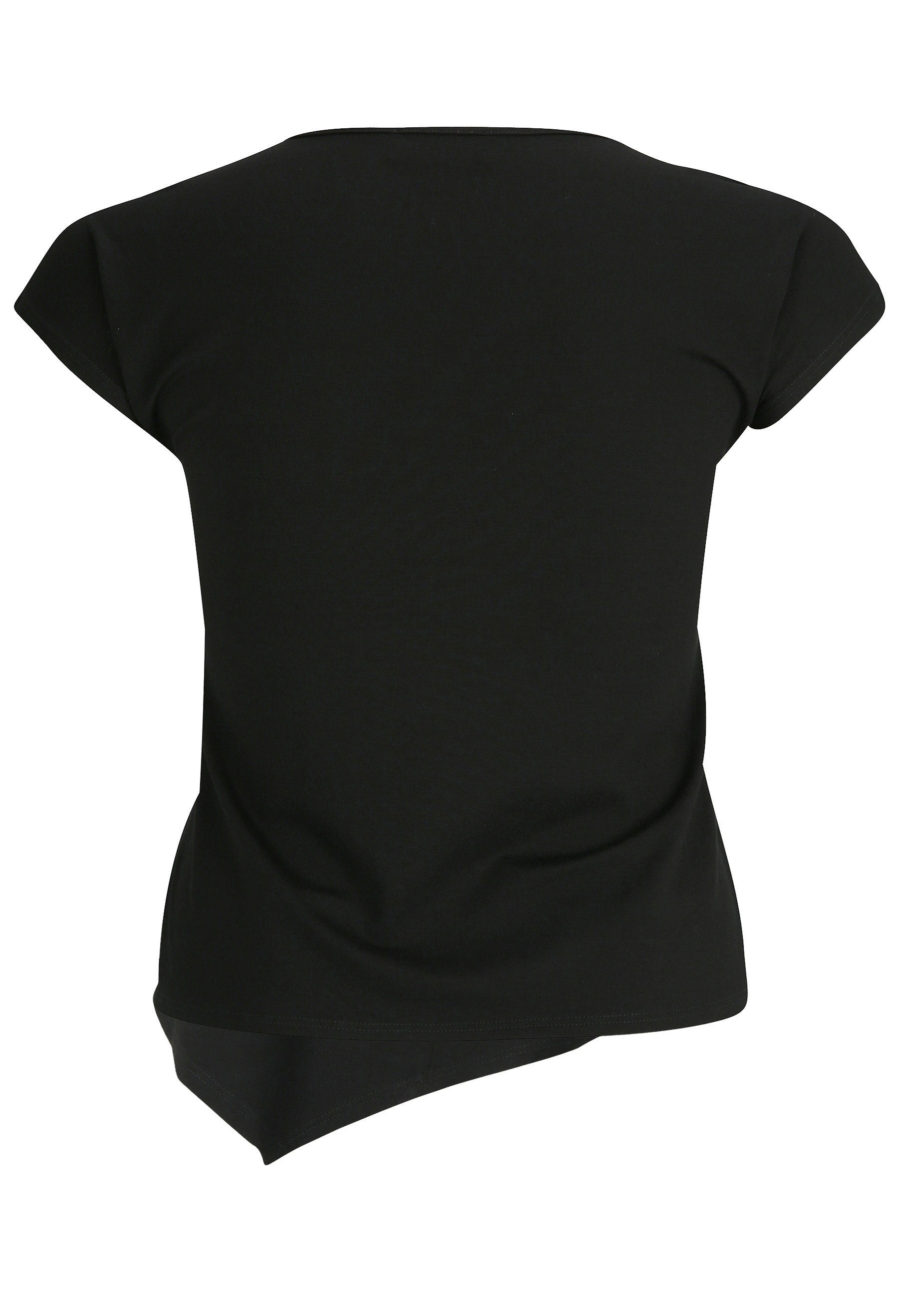 Streich Saum T-Shirt Doris black/white asymmetrischem mit