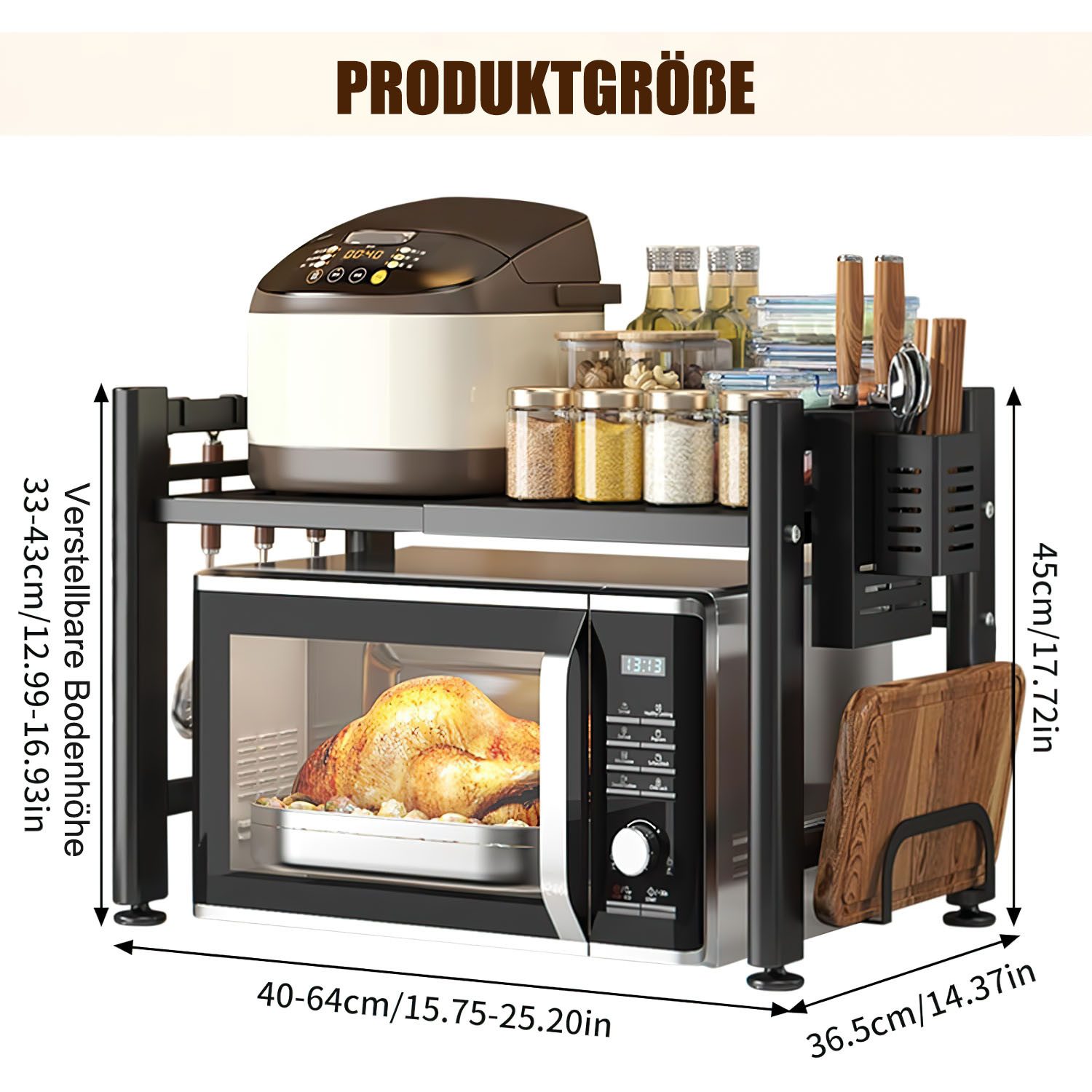 SURFOU Standregal Mikrowellen Regal 2-Stufig Microwave Shelf Schrank Küchenregal 40-60cm, Küchen Mikrowelle Ständer Regal, Kohlenstoffstahl Küchenaufbewahrung O – Bild 2 von 5