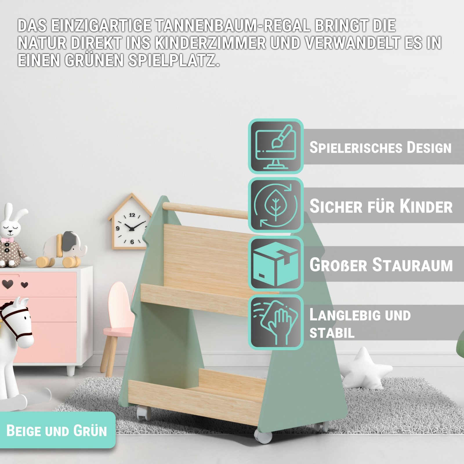 HAGO Kinderregal Kinder Bücherregal Tanne Baum Grün Beige Kinderregal Holzr günstig online kaufen