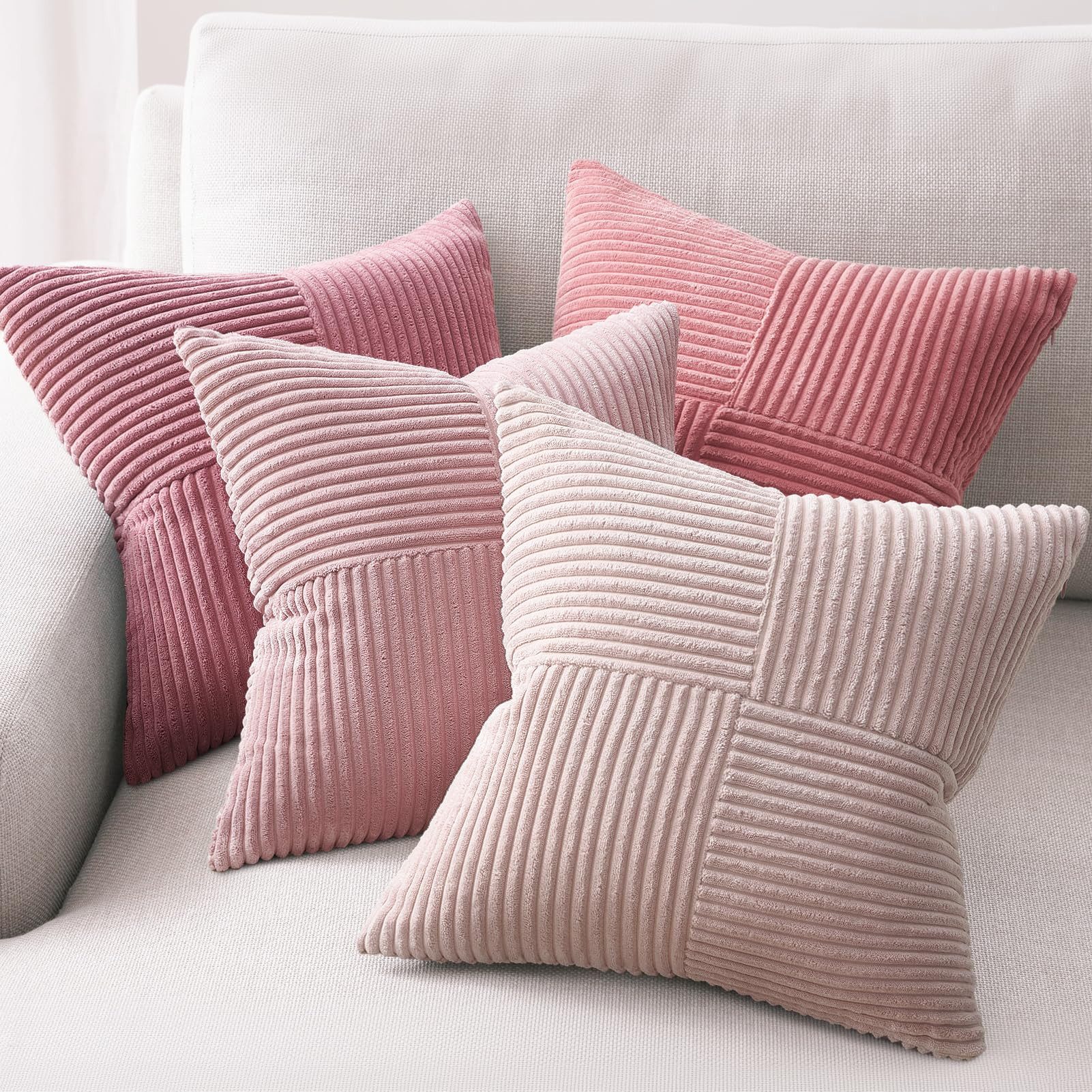 Topfinel Kissenbezug 40x40 4er set Kissenbezüge 50x50 Kordsamt mit Streifen deko Sofa, kissenbezug Rosa Farbverlauf Schlafzimmer Weich Hautfreundlich