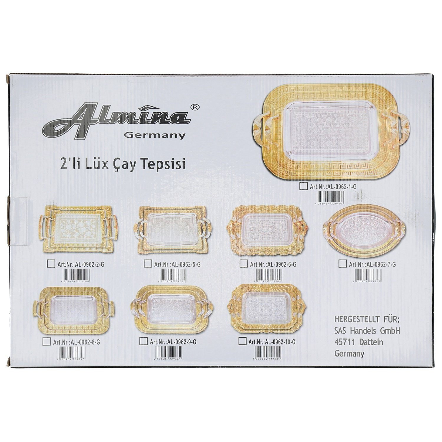 2-Teilig Tablett Gold/Silber Metallbrett aus 10 Almina Edelstahl Servierttablett Gold Motiv 18/10, (2-tlg)