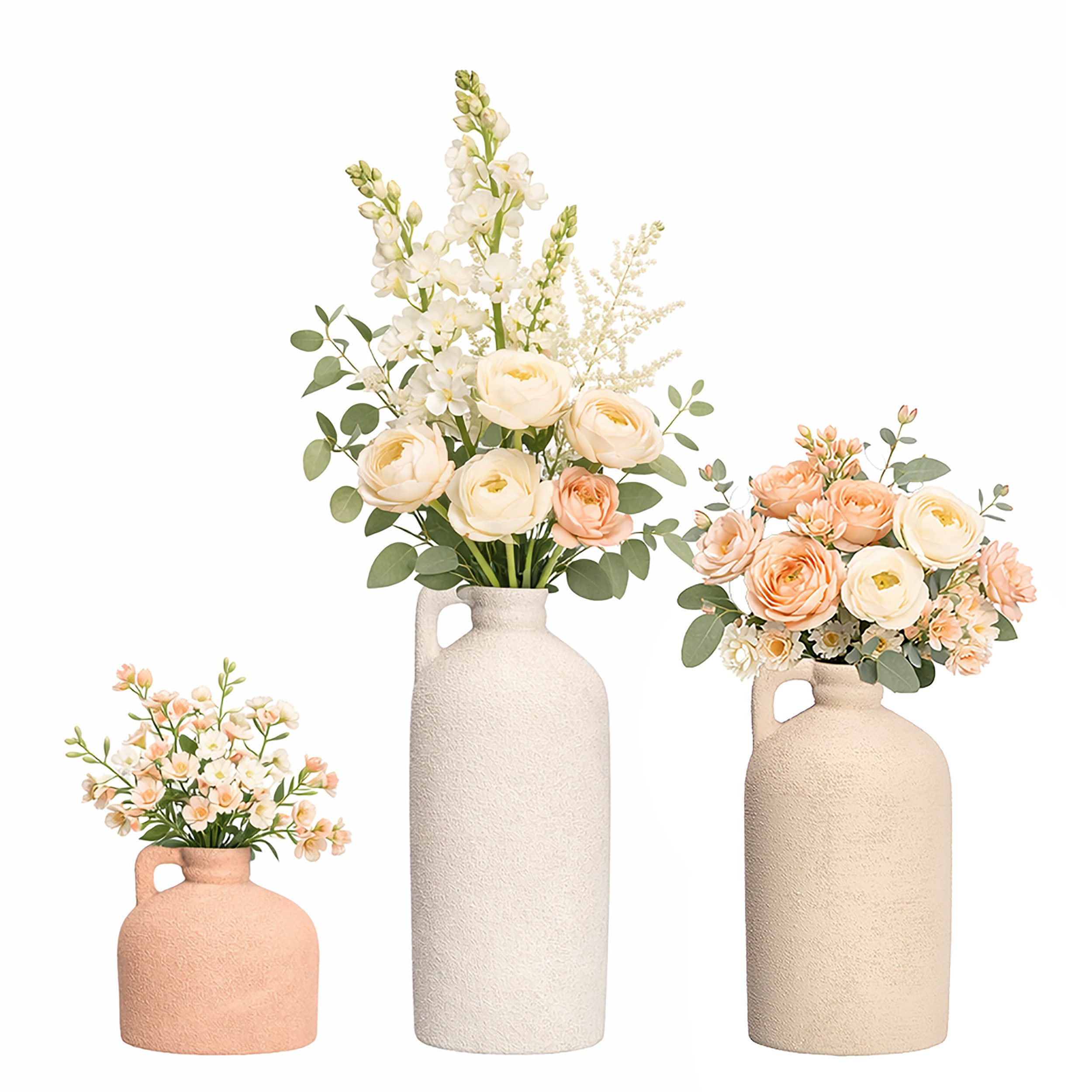 Annastore Dekovase 3er Vasen Set aus Terracotta Anfora Wüstenstil Natur Dekovasen Boho (3 St), Tischvase, Terracotta Vase