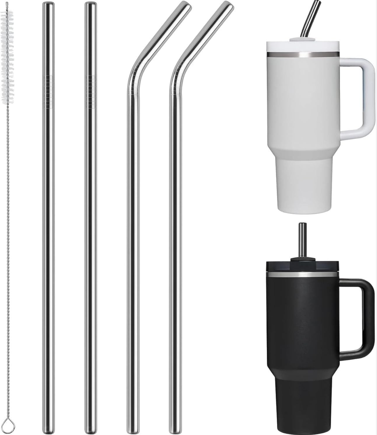 LA CUTE Trinkhalme 4er Set Edelstahl Strohhalme – Wiederverwendbar, Reinigungsbürste, (Wiederverwendbare Metallstrohhalme für Getränke, ideal für den Alltag, 5-tlg., Edelstahl-Strohhalm-Set mit Reinigungsbürste, 5-teilig), Langlebige, Edelstahl Strohhalme sind spülmaschinenfest