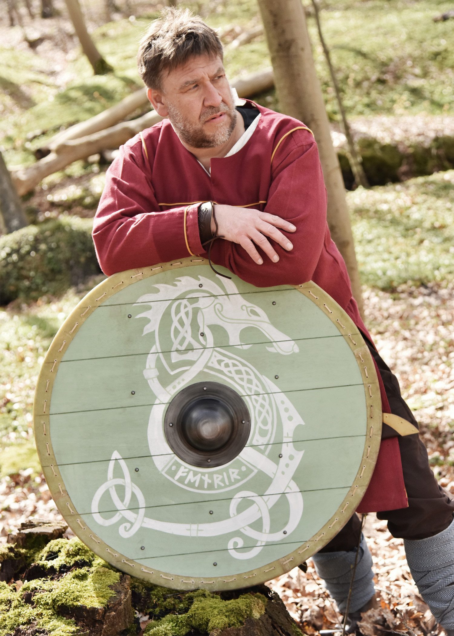 Battle Merchant Wikinger-Kostüm Wikingerschild mit Rohaut-Umrandung, 80 cm „Fenrir“
