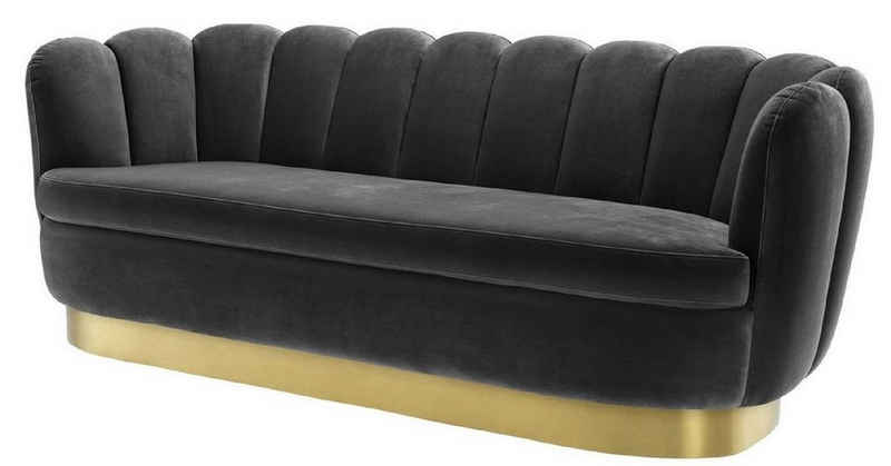 Casa Padrino Sofa Luxus Samt Sofa Dunkelgrau / Messingfarben 225 x 90 x H. 80 cm - Wohnzimmer Sofa - Luxus Qualität