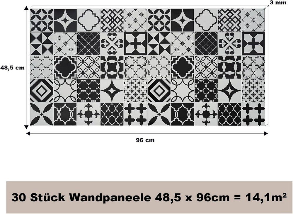 MDEKOR 3D Wandpaneel PVC Wandverkleidung 48,5x96 cm für Küche, Bad & mehr, (30-tlg) Model 0003, 30 Stück = 14,1 m2
